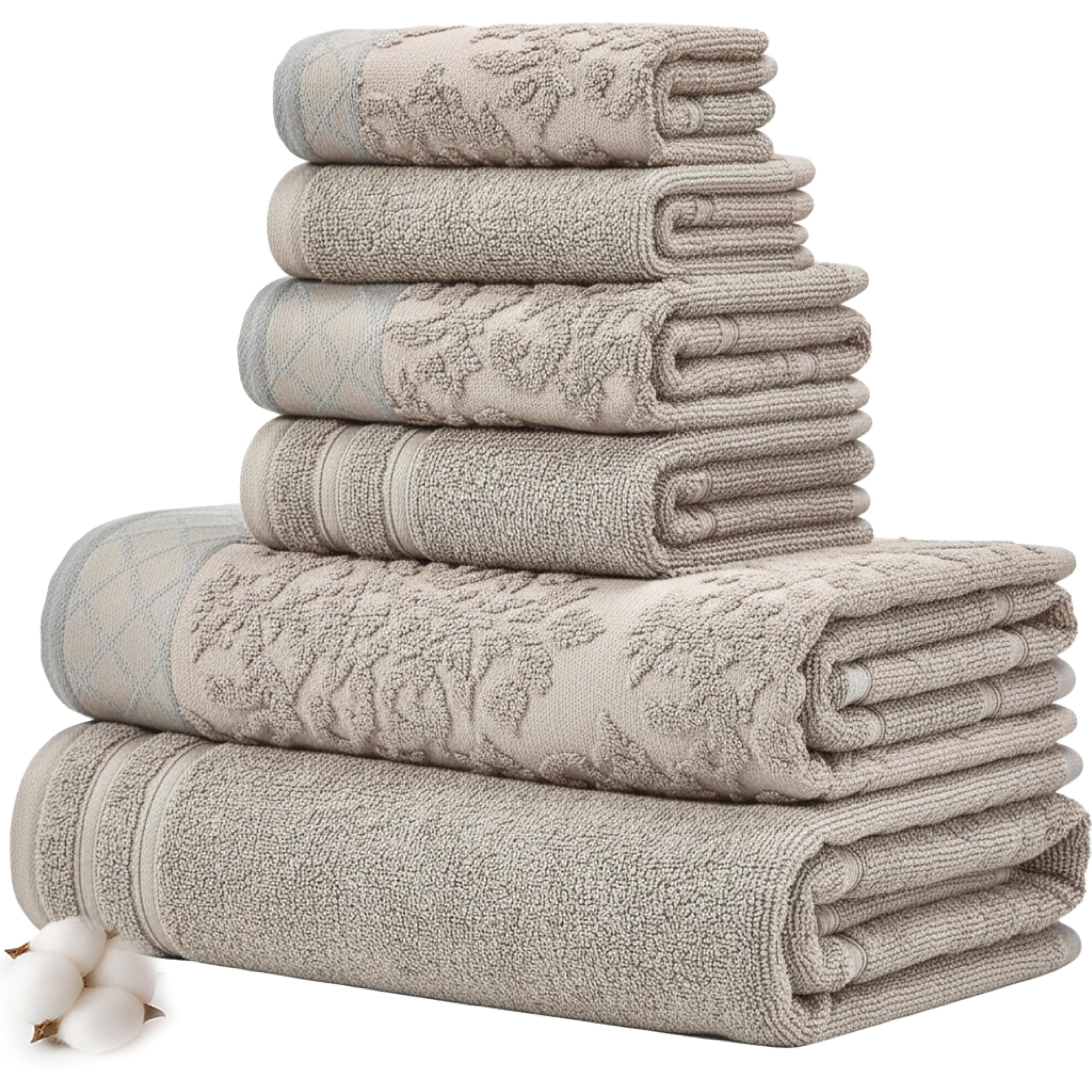 Modern Threads 6-Piece Damask Jacquard/Solid Ultra Soft 550GSM 100% Combed Cotton Towel Set with Embellished Borders [Gray]