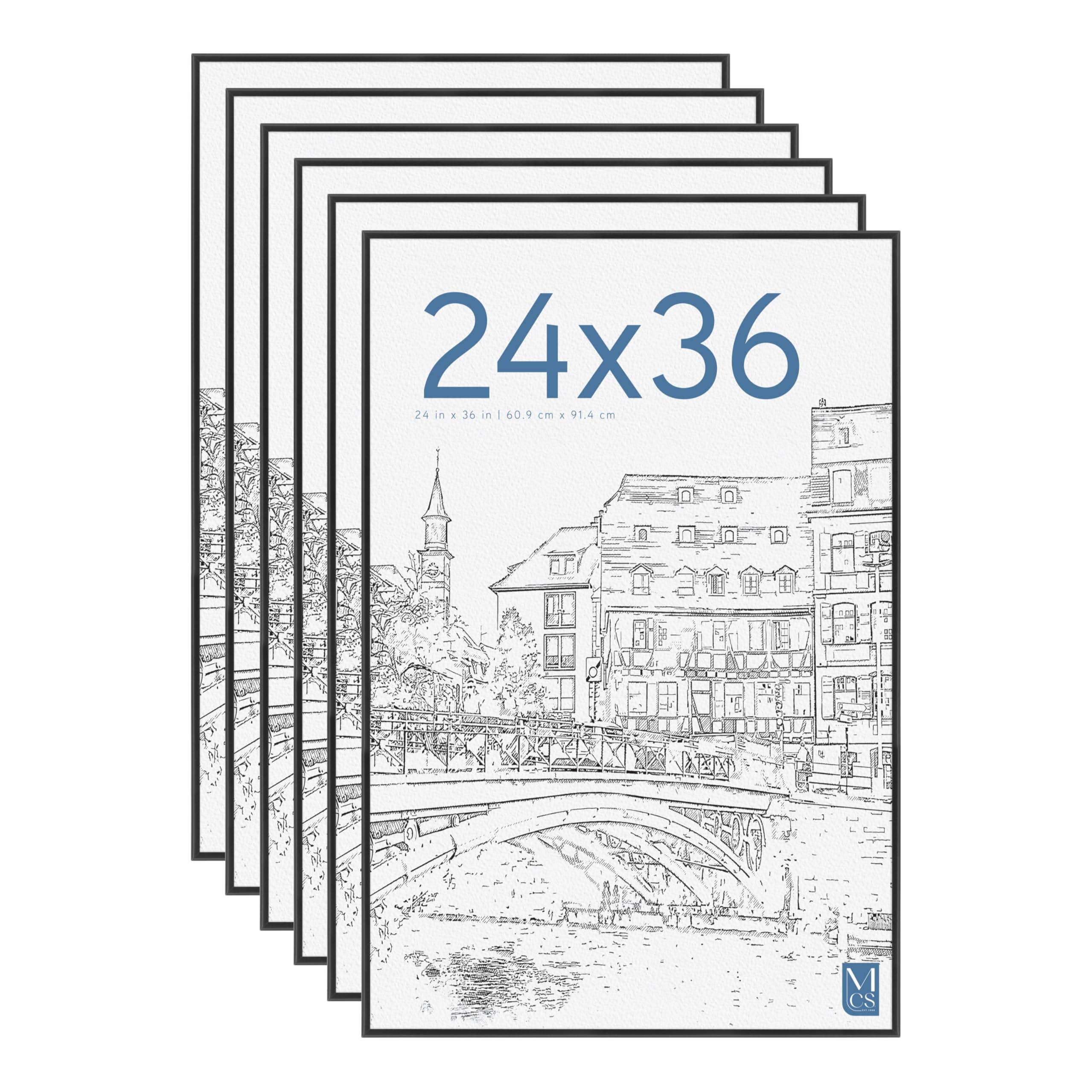 MCS Original Poster Frame 24x36 Black Lightweight Vertical & Horizontal Wall Hanging Large Picture Frame for Posters, Art Prints & Gallery Wall (6-Pack)