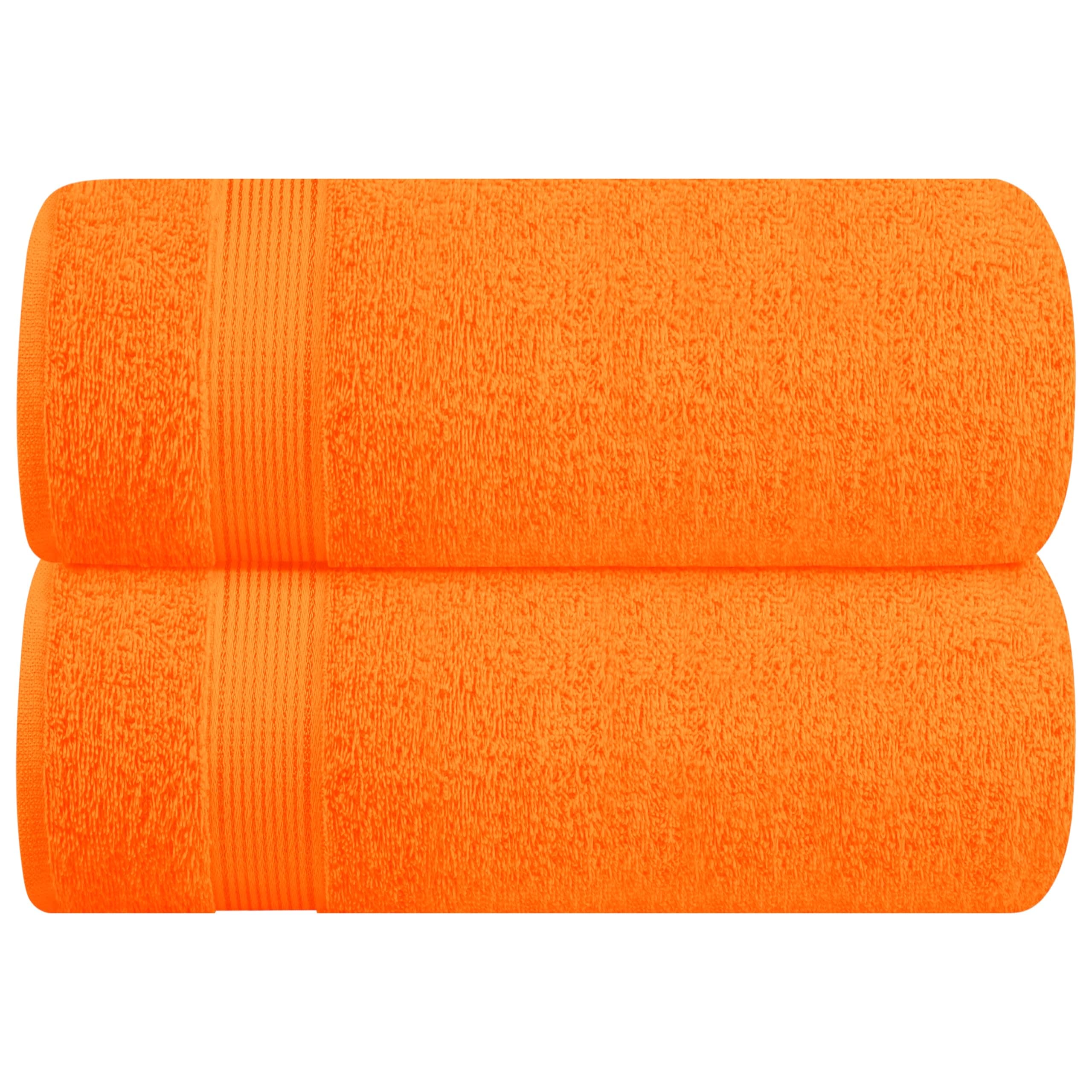 Belizzi Home Cotton 2 Pack Oversized Bath Sheet 35x70, Large Bath Sheet, Ultra Soft, Absorbent, Compact, Eco-Friendly, Recyclable, Quick Drying and Lightweight Towel - Orange