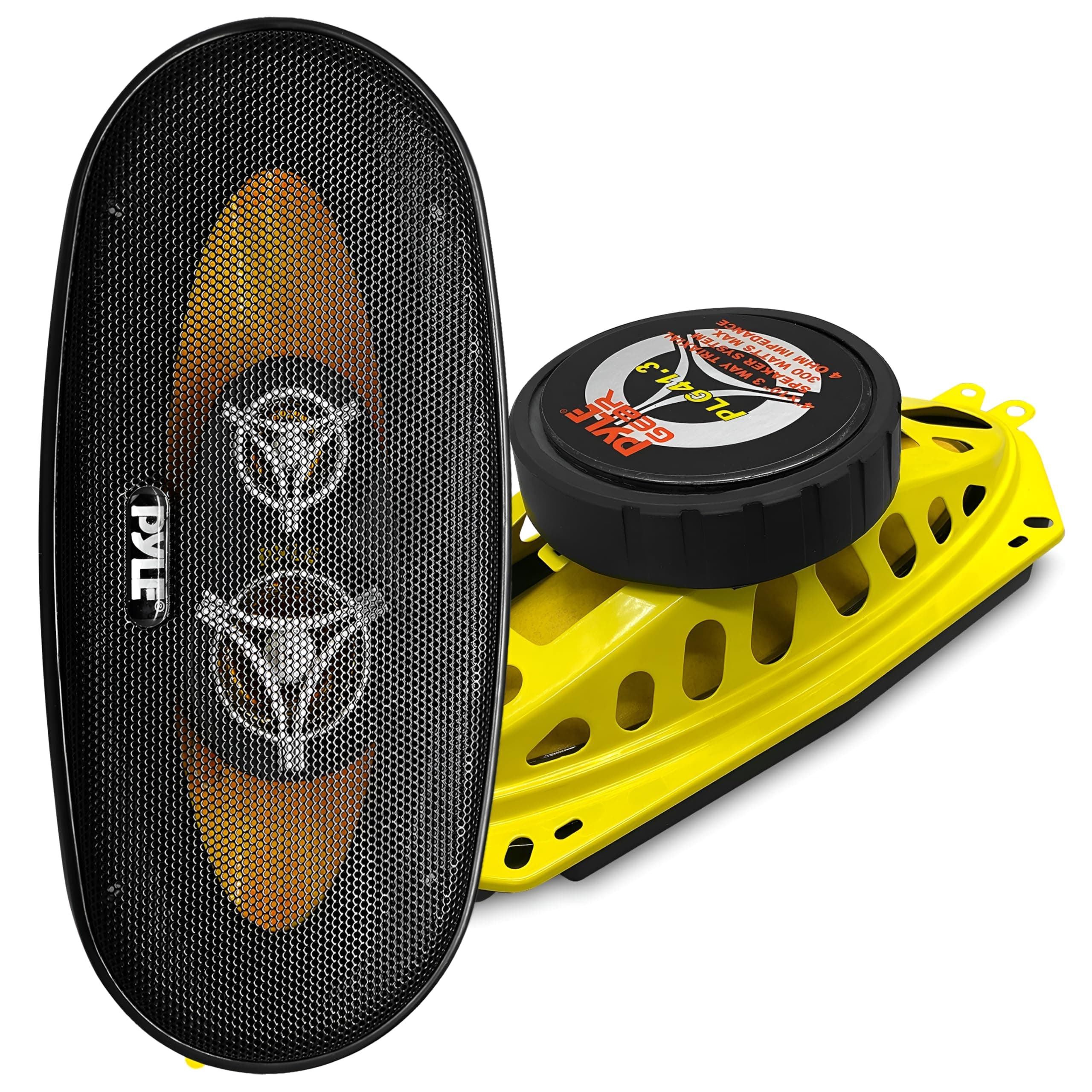 Pyle Car Three Way Speaker System - Pro 4x10 Inch 300 Watt 4 Ohm Mid Tweeter Component Audio Sound Speakers for Car Stereo w/ 45 Oz Magnet, 2.45” Mount Depth Fits Standard OEM - Pyle PLG41.3 (Pair)