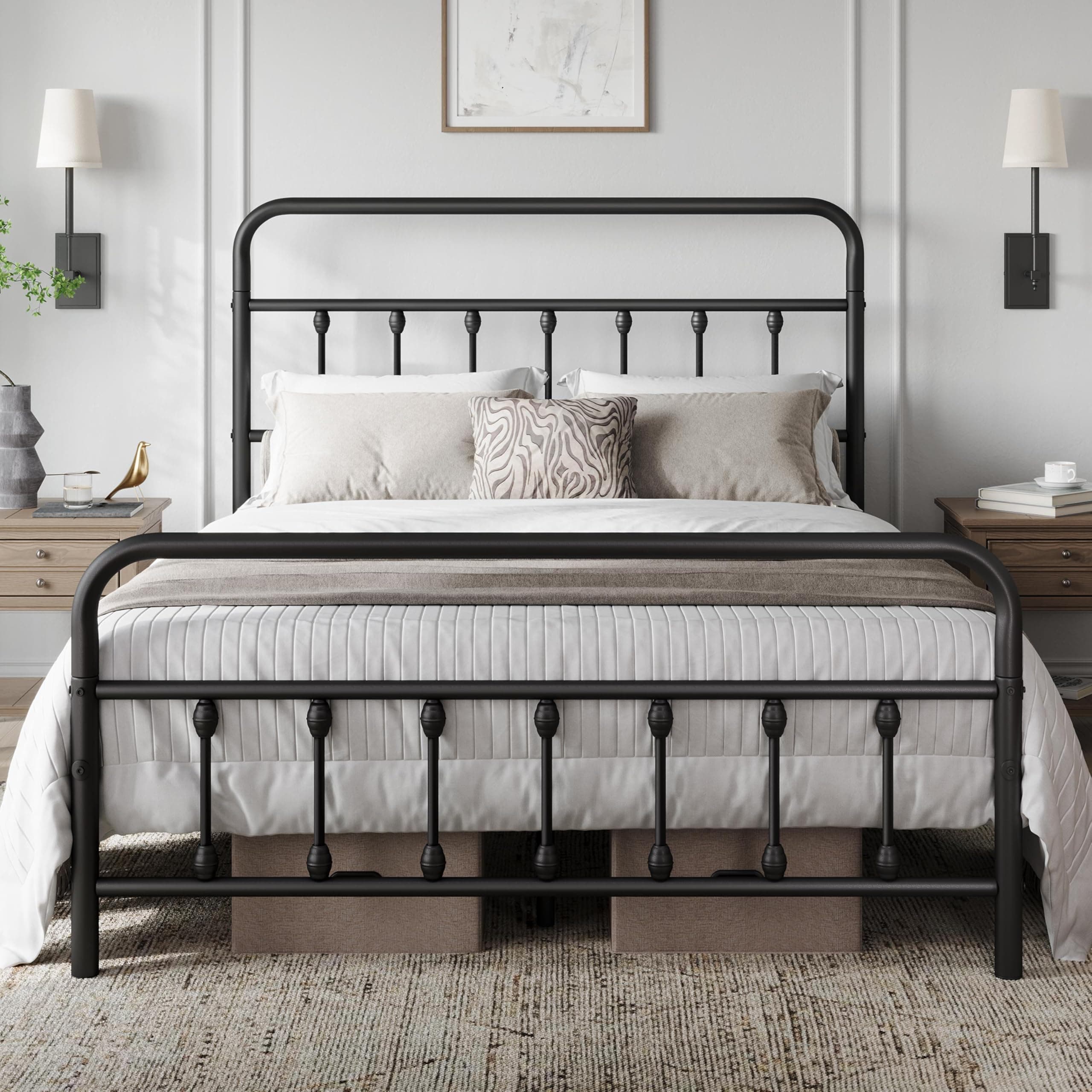 Yaheetech Classic Metal Platform Bed Frame Mattress Foundation with Victorian Style Iron-Art Headboard/Footboard/Under Bed Storage/No Box Spring Needed/Full Size Black