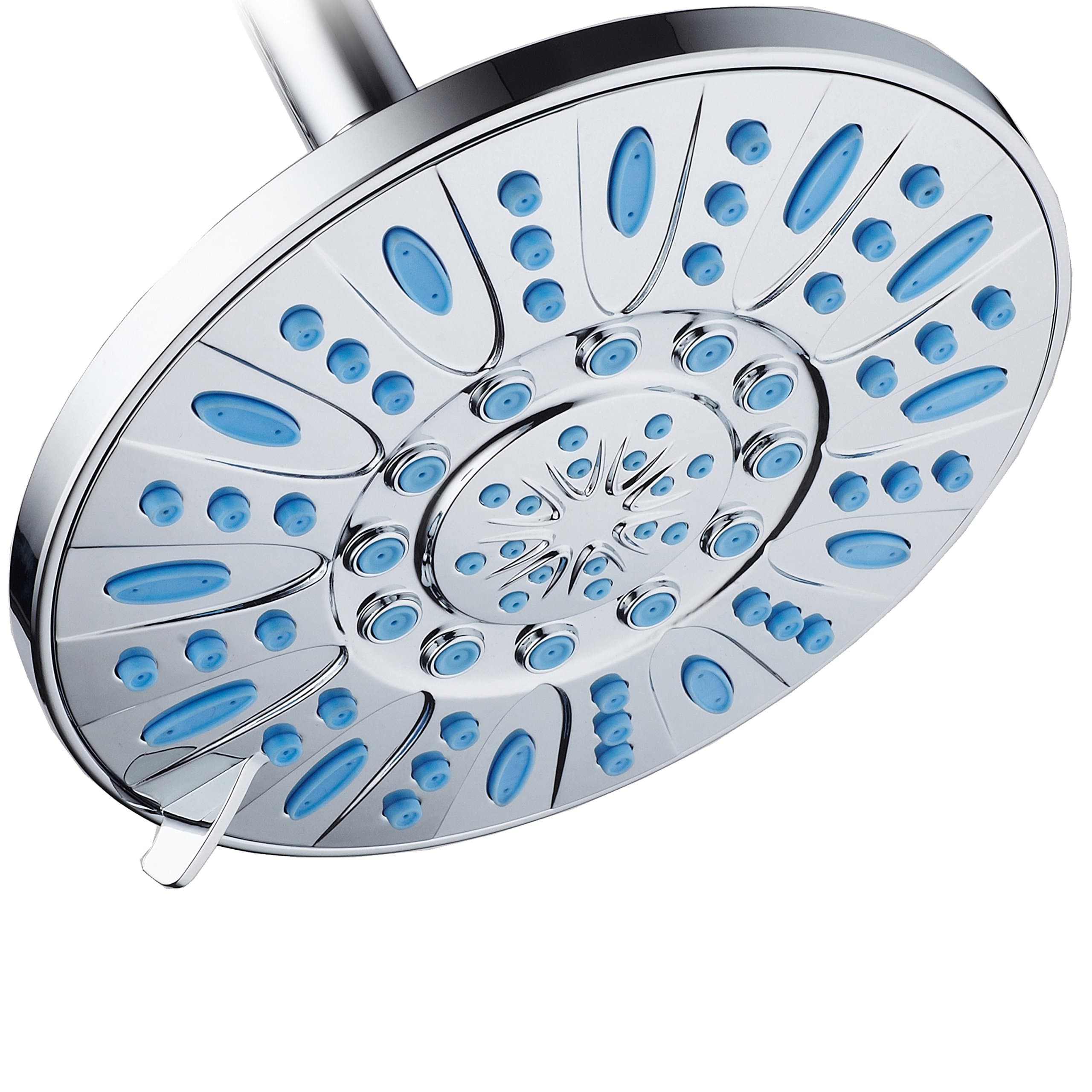 7-inch 6-Setting Rainfall Showerhead with Anti-Microbial Microban Protection from Mold, Mildew, and Bacteria - Clog-Free Wave Blue Jets, Chrome Finish