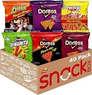 Frito-Lay Fiery Mix Variety Pack, Hot & Spicy Snacks Single Serve Bags, 2.56 Pounds, (Pack of 40), Flamin' Hot Cheetos, Doritos, Chester's Hot Fries