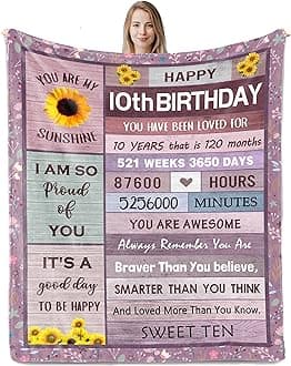 10 Year Old Girl Birthday Gifts, Gifts for 10 Year Old Girl, 10th Birthday Decorations, Best Presents for 10th Girls Ideas Blanket 40"x50"