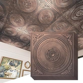 12-Pack Drop Ceiling Tiles 2x2 FT, Decorative Easy Install PVC Ceiling Panels for Interior Kitchen Bathroom Basement, 24x24 Inch, Antique Copper