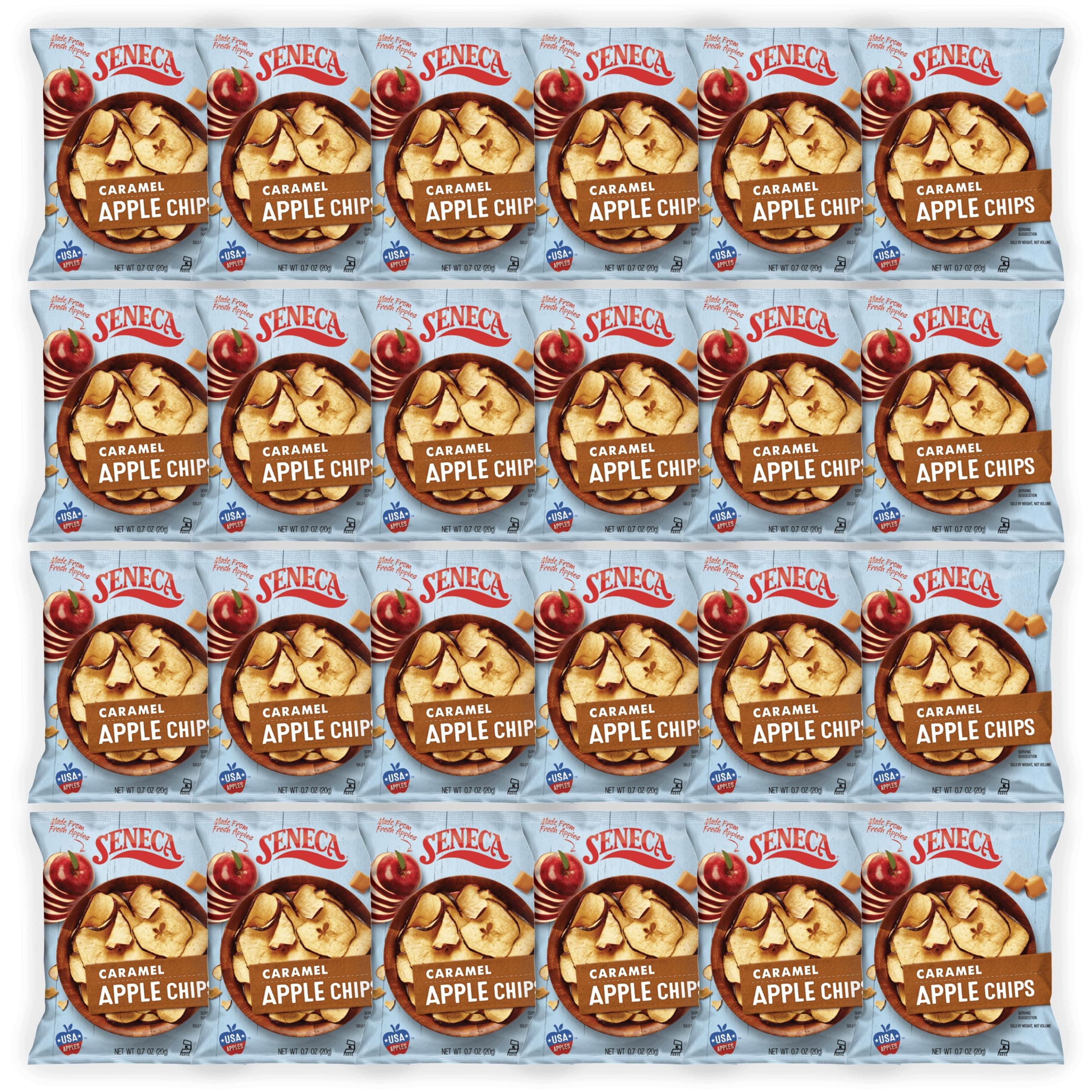 Seneca Caramel Apple Chips | Made from Fresh Apples | 100% Red Delicious Apples | Yakima Valley Orchards | Crisped Apple Perfection | Foil-Lined Freshness Bag | 0.7 ounce (Pack of 24)