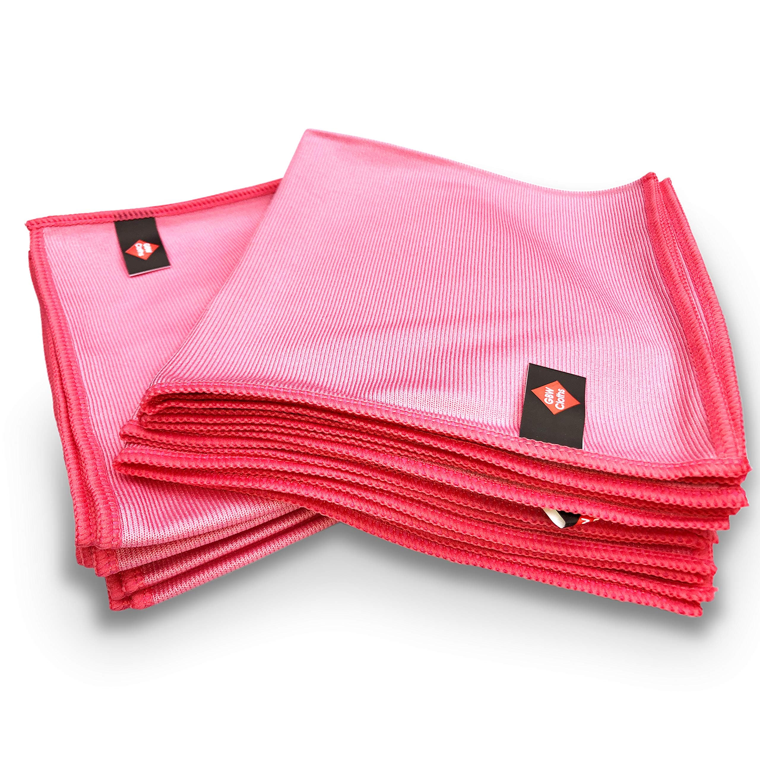 10 Pack Premium Quality Light Red Microfibre Glass Cloths - Large 40x40cm (16"x16") – Plush Ultra Soft - Supreme Polishing - 100% Money Back