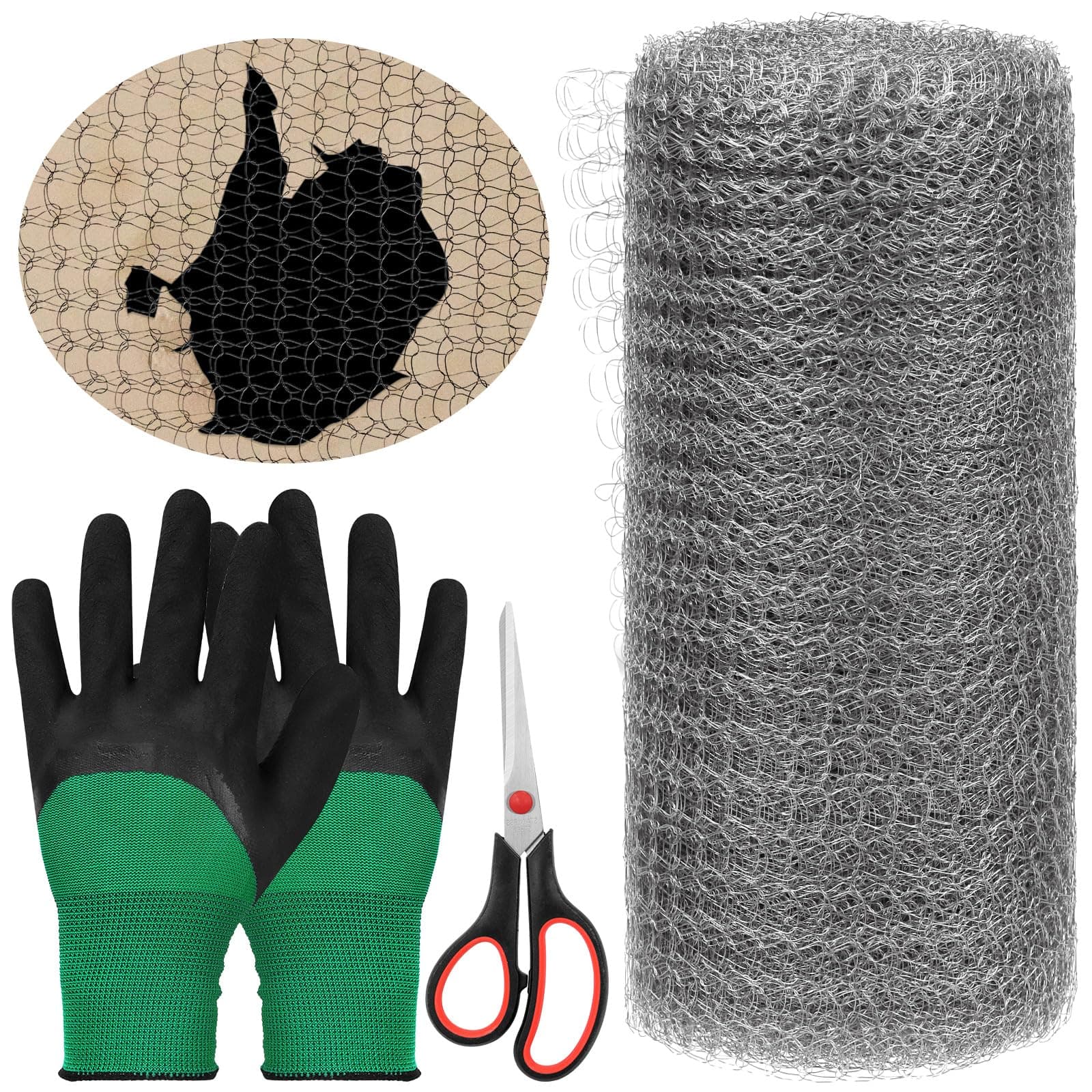 Mardatt 3Pcs 5” x 30Ft Wire Mesh with Safety Work Gloves, Stainless Steel Wire Mesh Roll Flexible Stretchy Mesh Roll Mesh Gap Blocker for Gardens, Garage and Houses