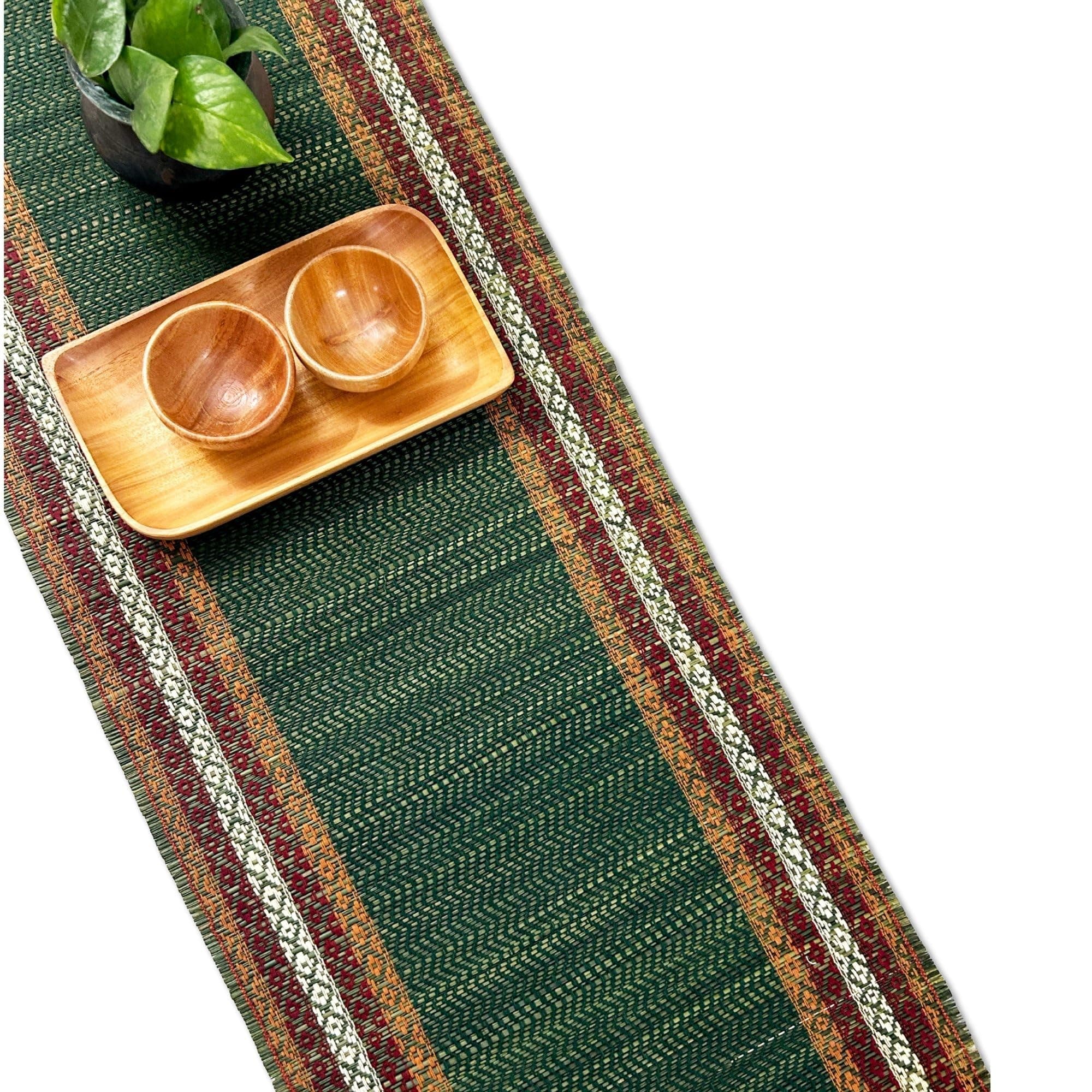 Handmade Dining Table Runner 4 Seater | Handcrafted from Eastern India's Indigenous Grass | Non-Slippery Heat-Resistant Tableware (Green) | Home Decor Gift Items | Festival Gift