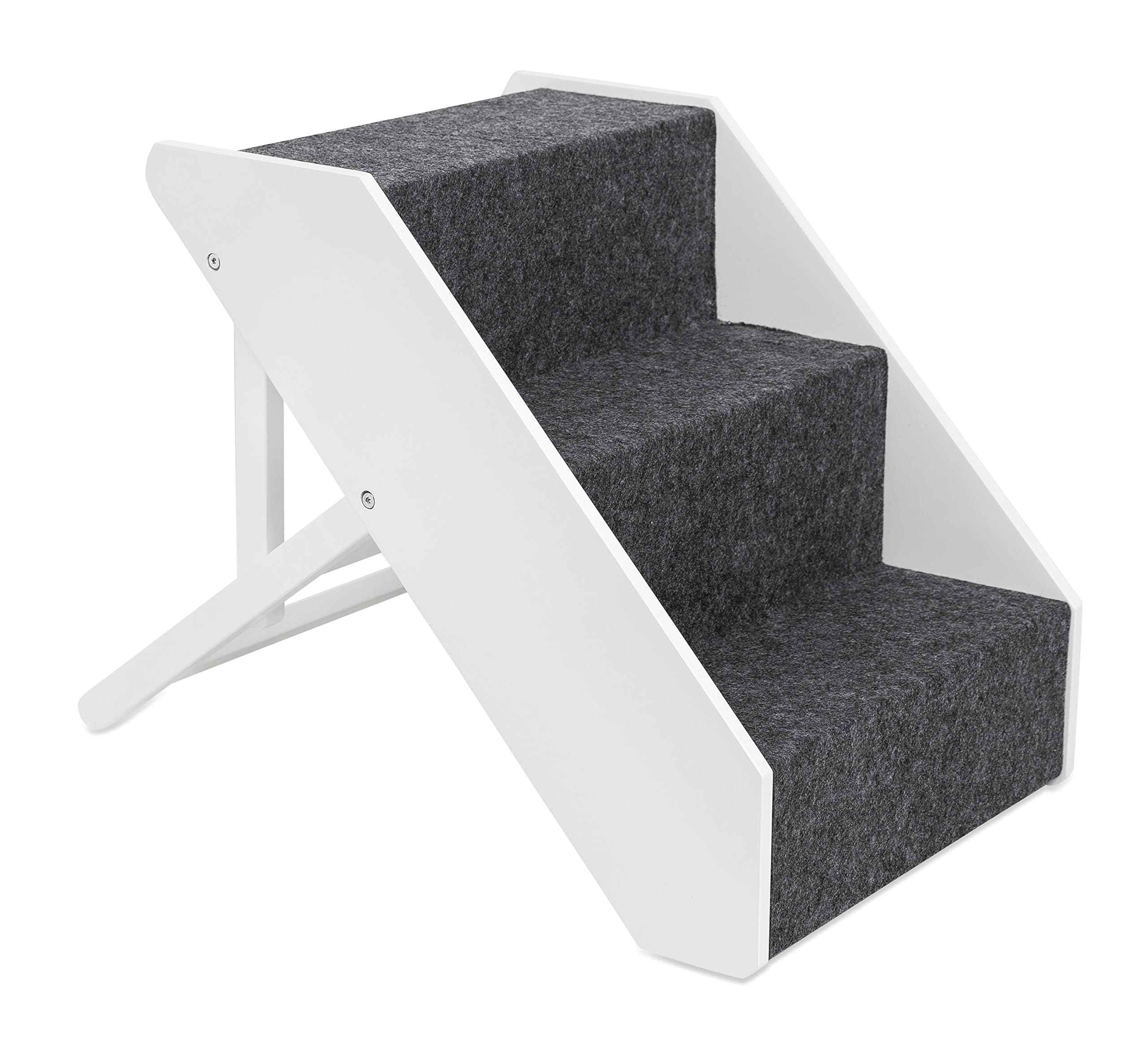 Adjustable Pet Steps - Decorative Wooden Folding Dog Step Ramp for Couch Bed Car - Soft Paw Friendly Carpet - 16-20 Inch - White