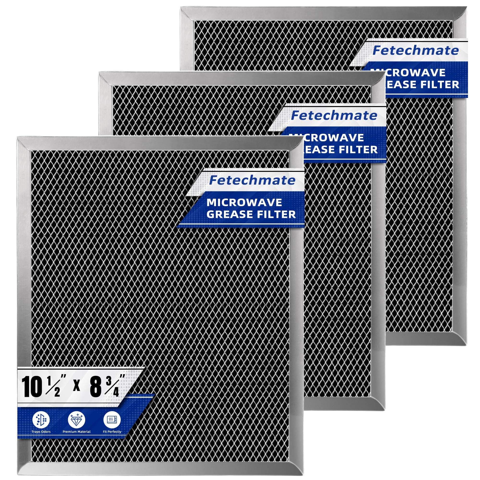 Fetechmate 97007696 Charcoal Filter Replacement for Range Hood 41F Grease Filter 6105c 8-3/4" x 10-1/2" Aluminum Mesh Charcoal Carbon Filter Compatible with Most Brand Stove Vents -3 PACKS