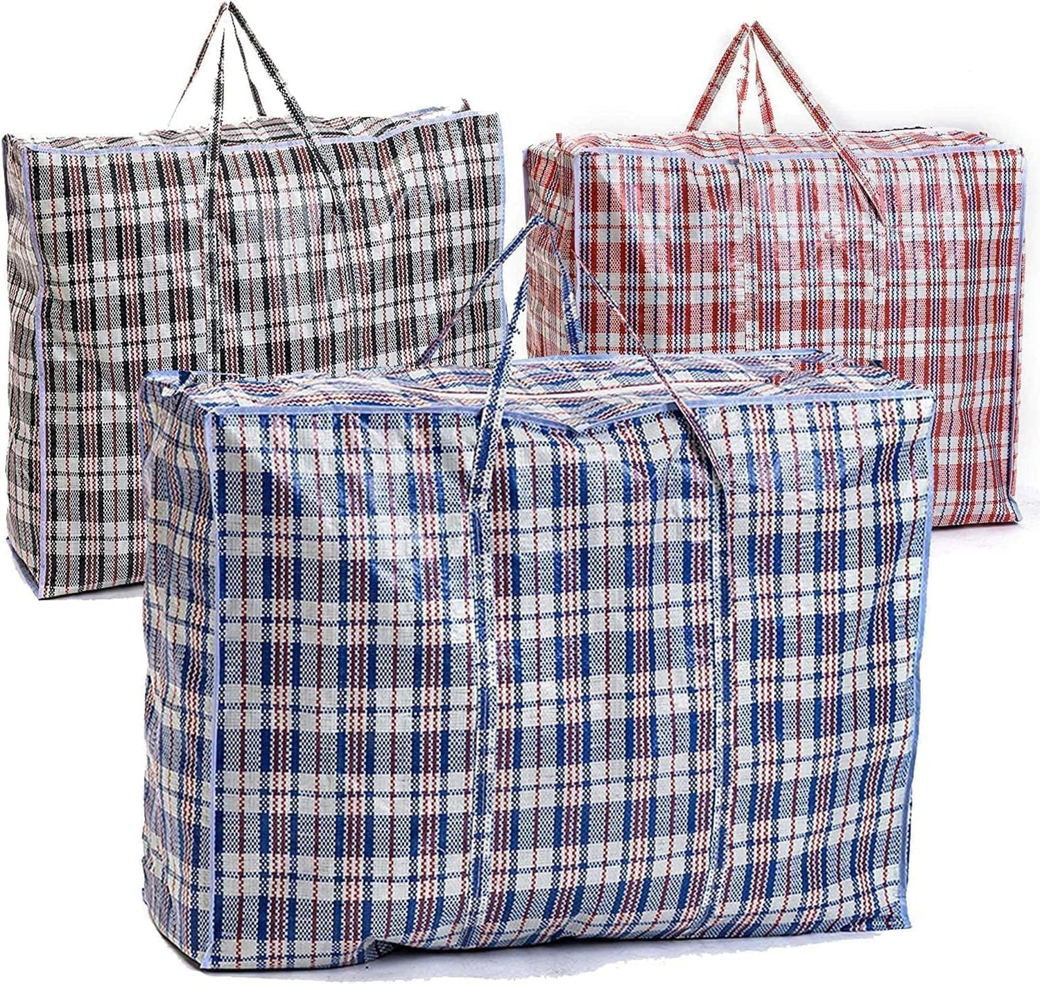 Evokk EXTRA LARGE Strong and Durable Laundry Bags | Pack of 5, Ideal for Laundry, Moving House Shopping-Storage, Reusable Store Zip Bag,Red, Black, Blue (Pack of 5, 60L x 50W x 25H)