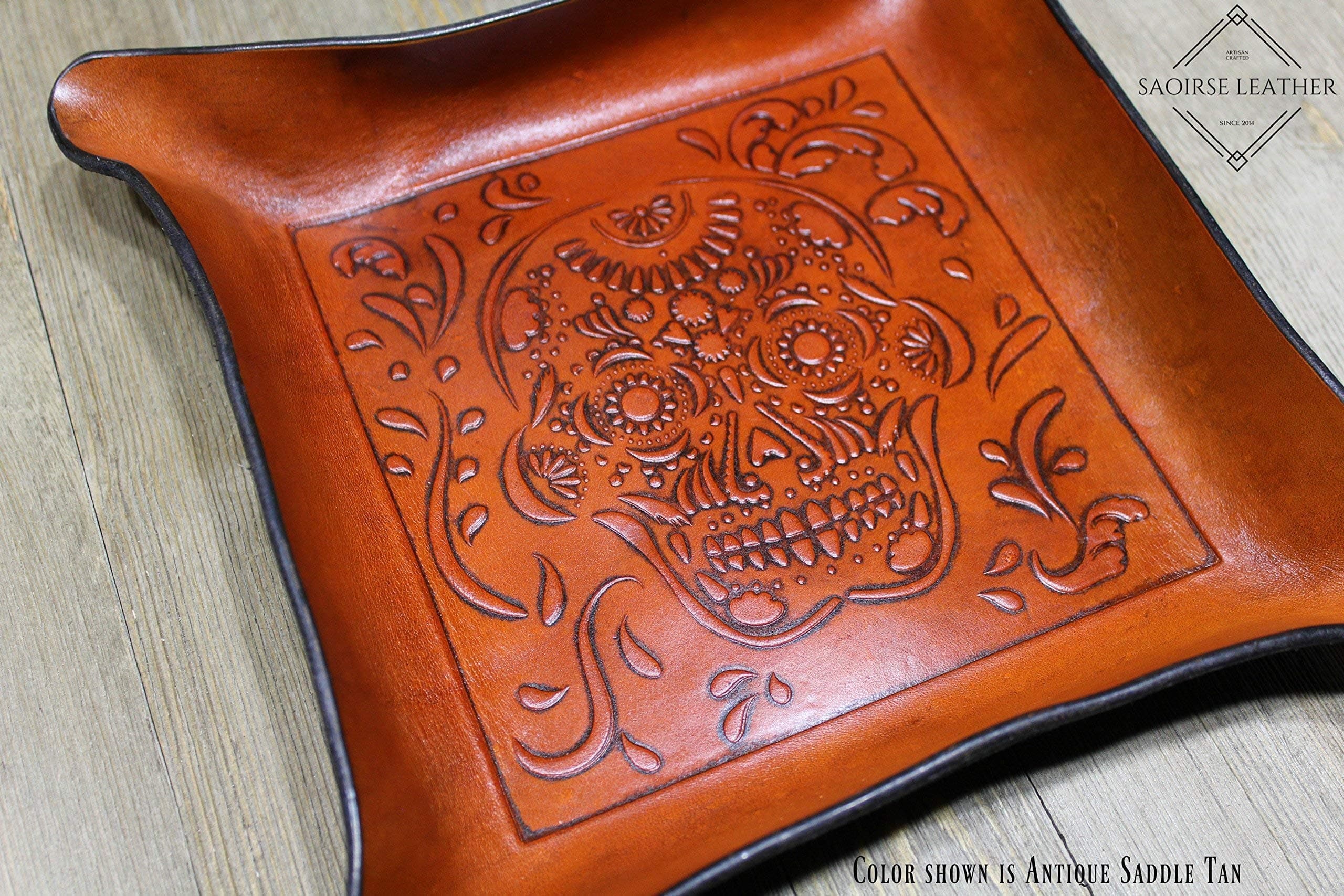 Custom Embossed Leather Valet/EDC Tray/Catchall - Sugar Skull (3 sizes available)