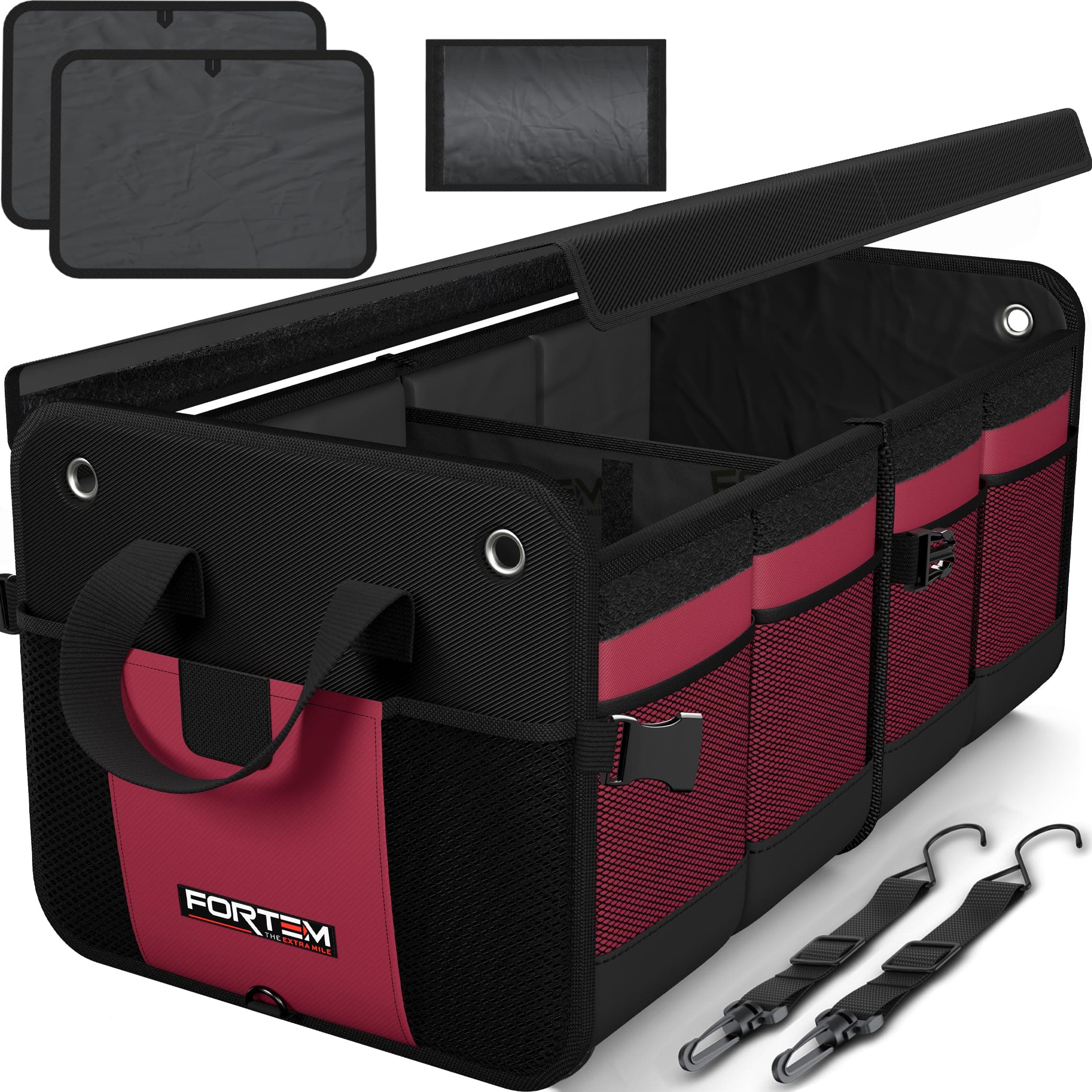FORTEM Trunk Organizer For SUV Car Organizer and Storage, Multi-Compartment Storage Bag Car Accessories for Women Men, Perfect Christmas Gifts, 1680D Oxford, Non Slip Bottom, Straps, Soft Cover (90L)