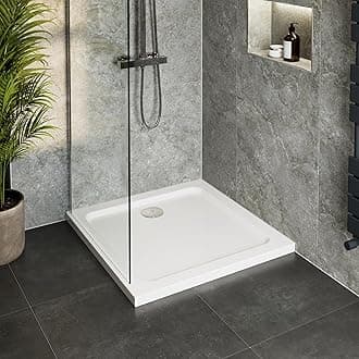 900 x 900 x 45mm White Bathroom Shower Tray for Enclosures Cubicles & Wet Room with Waste, Square