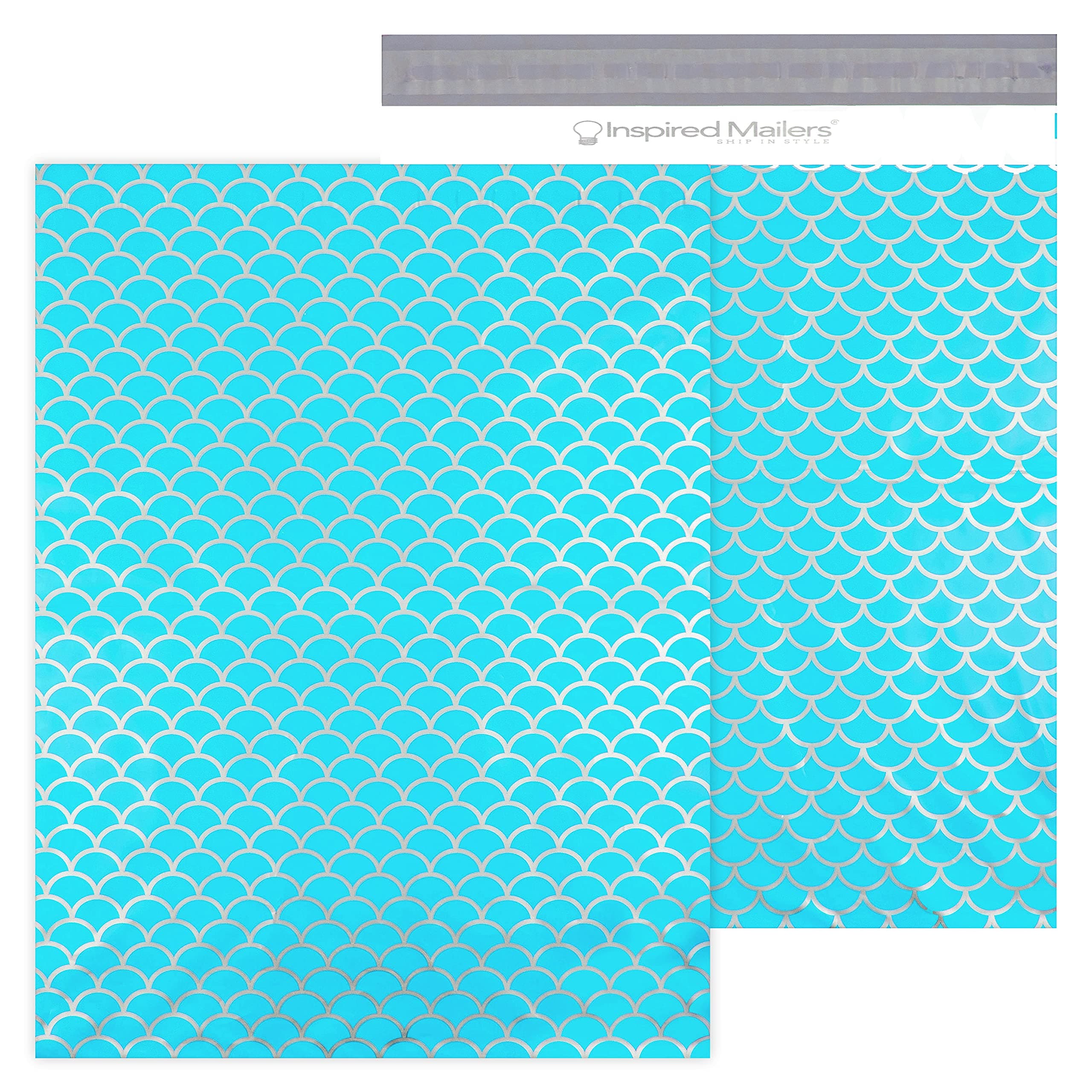 Inspired Mailers - Large Poly Mailers 14.5 x 19-50 Pack - Aqua Mermaid Scales Deluxe - Shipping Bags for Clothing - Mailing Envelopes - Shipping Envelopes - Mailers Poly Bags