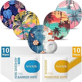 Libre 3 Sensor Covers Solution Kit - 10 Pack Libre 3 & Plus Covers Waterproof, 10 Skin Barrier Wipes & 10 Adhesive Remover Wipes for Enhanced Adhesion & Skin Protection (Beach Sunset)