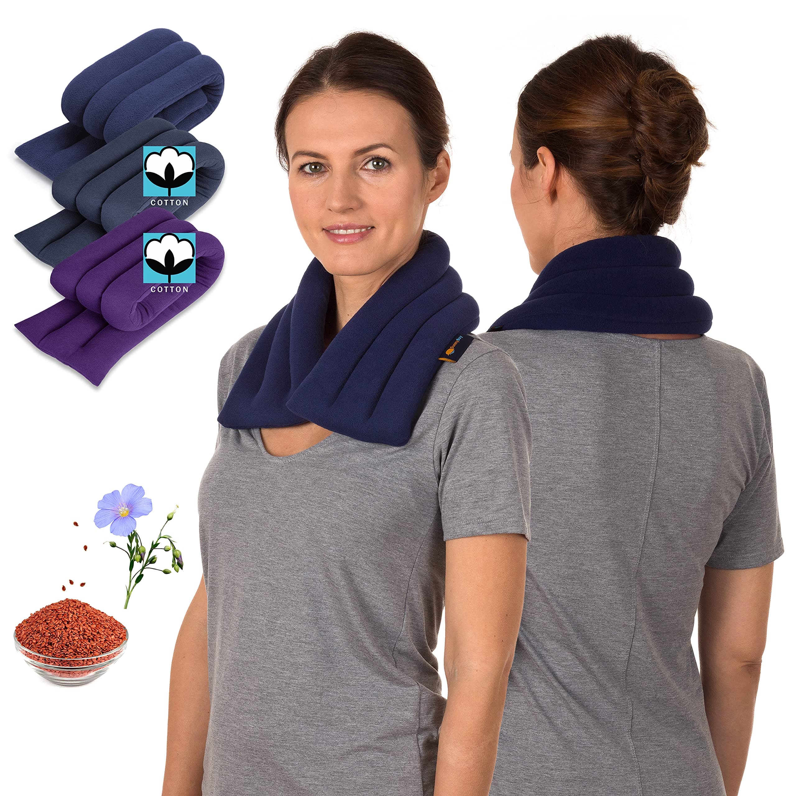 Sunny Bay Extra Long Neck Heating Wrap 3 Columns Flax Seeds Filled Light Weight (navy blue)