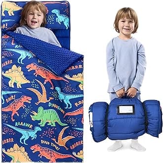 JOIEDOMI Toddler Sleeping Bag for Kids 55''x30'' Nap Mat with Removable Pillow and Minky Blanket for Toddler Ages 3-7 Roll Up Soft Kids Sleeping Bag for Boys Girls Kindergarten Daycare Sleepover