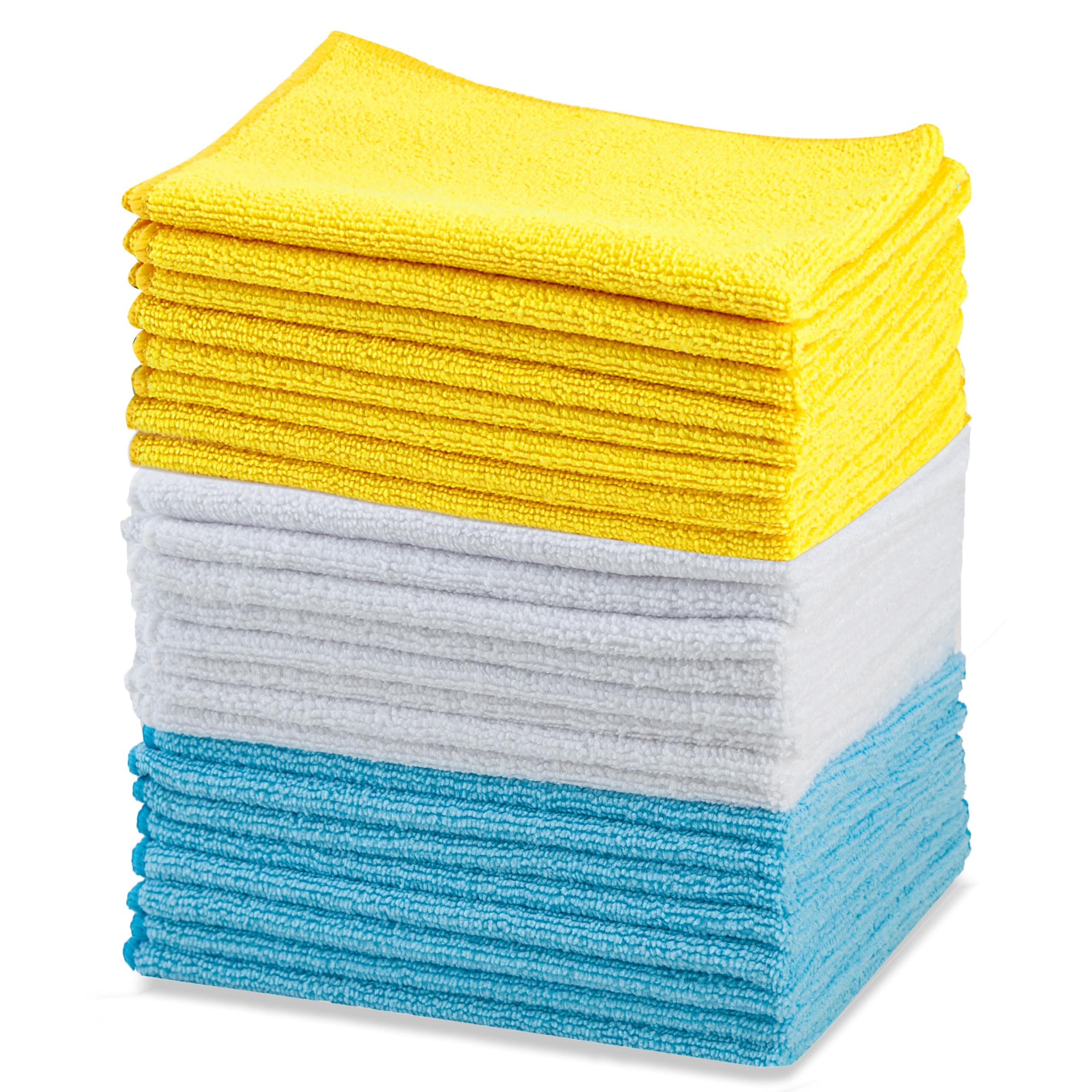 Amazon Basics Microfibre Cleaning Cloth, Pack of 24, Multi Colored, Blue, Orange & White, 40.5 cm x 30.5 cm