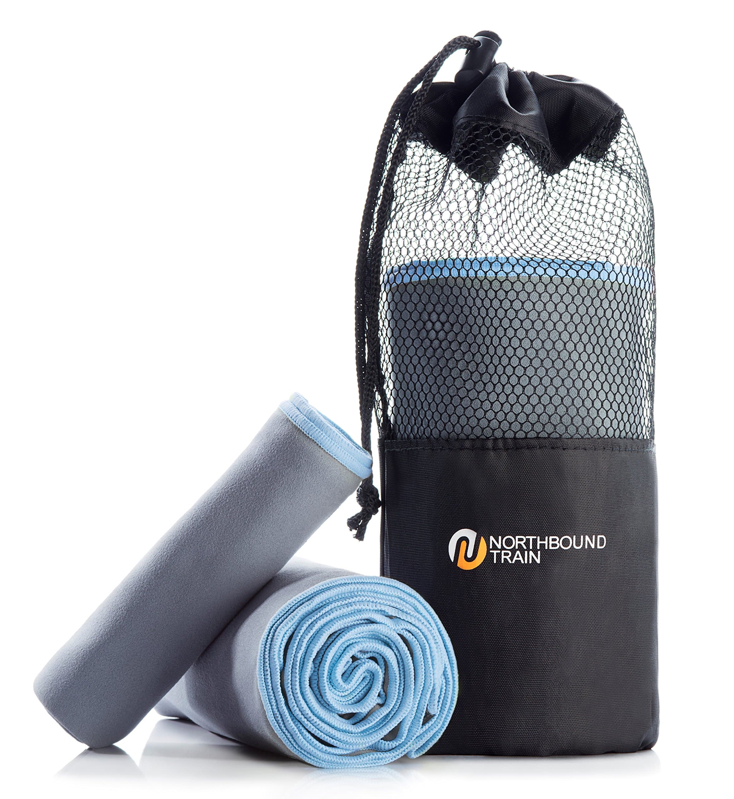 Northbound Train Fast Drying Microfiber Towel Set for Gym, Travel, Camping, Hair. Large Bath and Sports Towels + Compact Mesh Pack. Super Absorbent, Quick Dry Technology Plus.