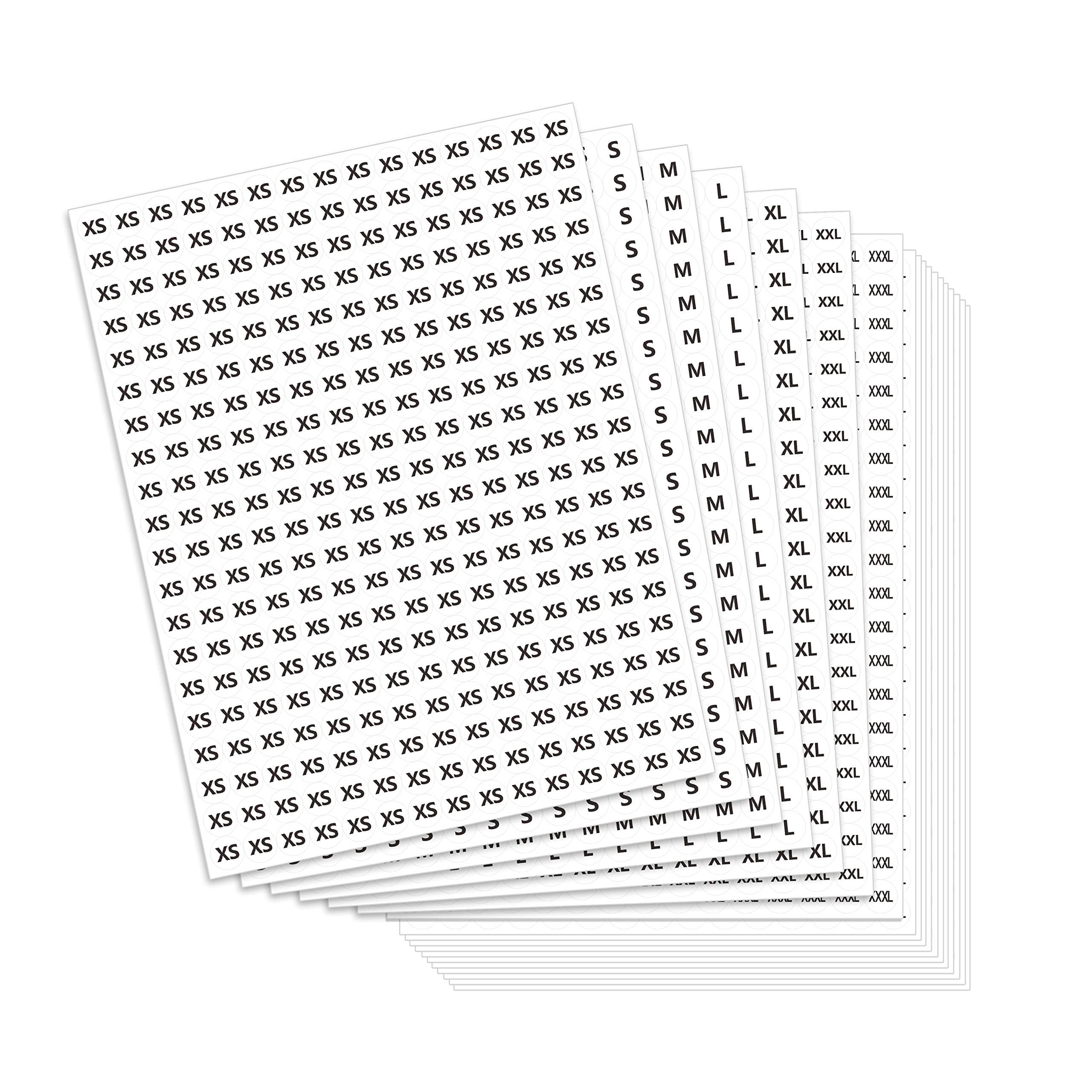5400 PCS Clothing Size Round Sticker Labels Mega Bundle in 7 Sizes (XS, S, M, L, XL, XXL, XXXL), 1/2" in Diameter
