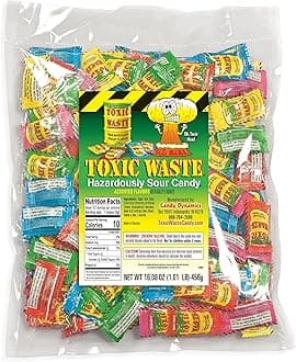 TOXIC WASTE 1 Pound Assorted Bag of Toxic Waste Sour Sweets - 5 Flavors: Apple, Watermelon, Lemon, Blue Raspberry and Black Cherry