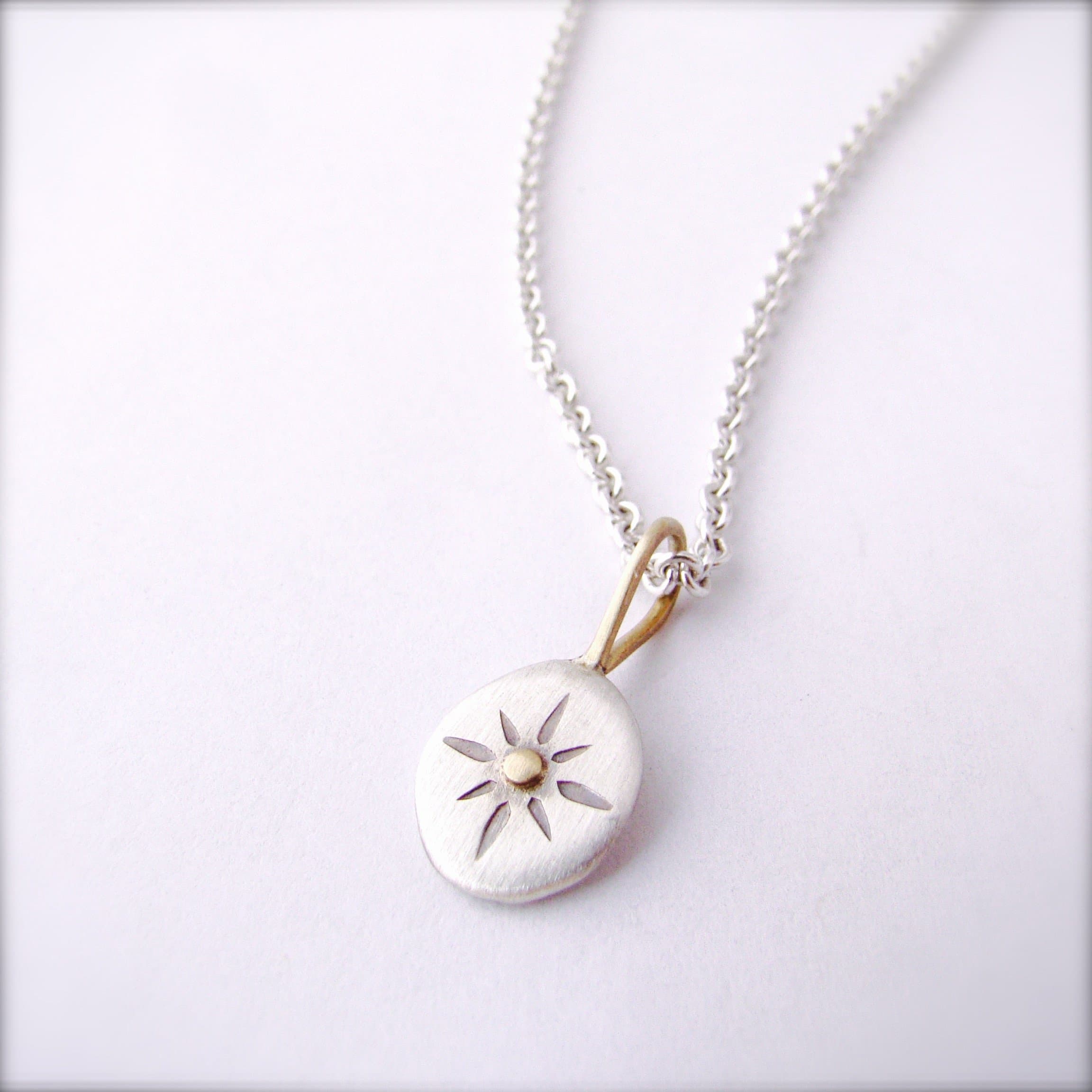 18 Karat and Sterling Silver Explore Compass Pendant on Cable Chain