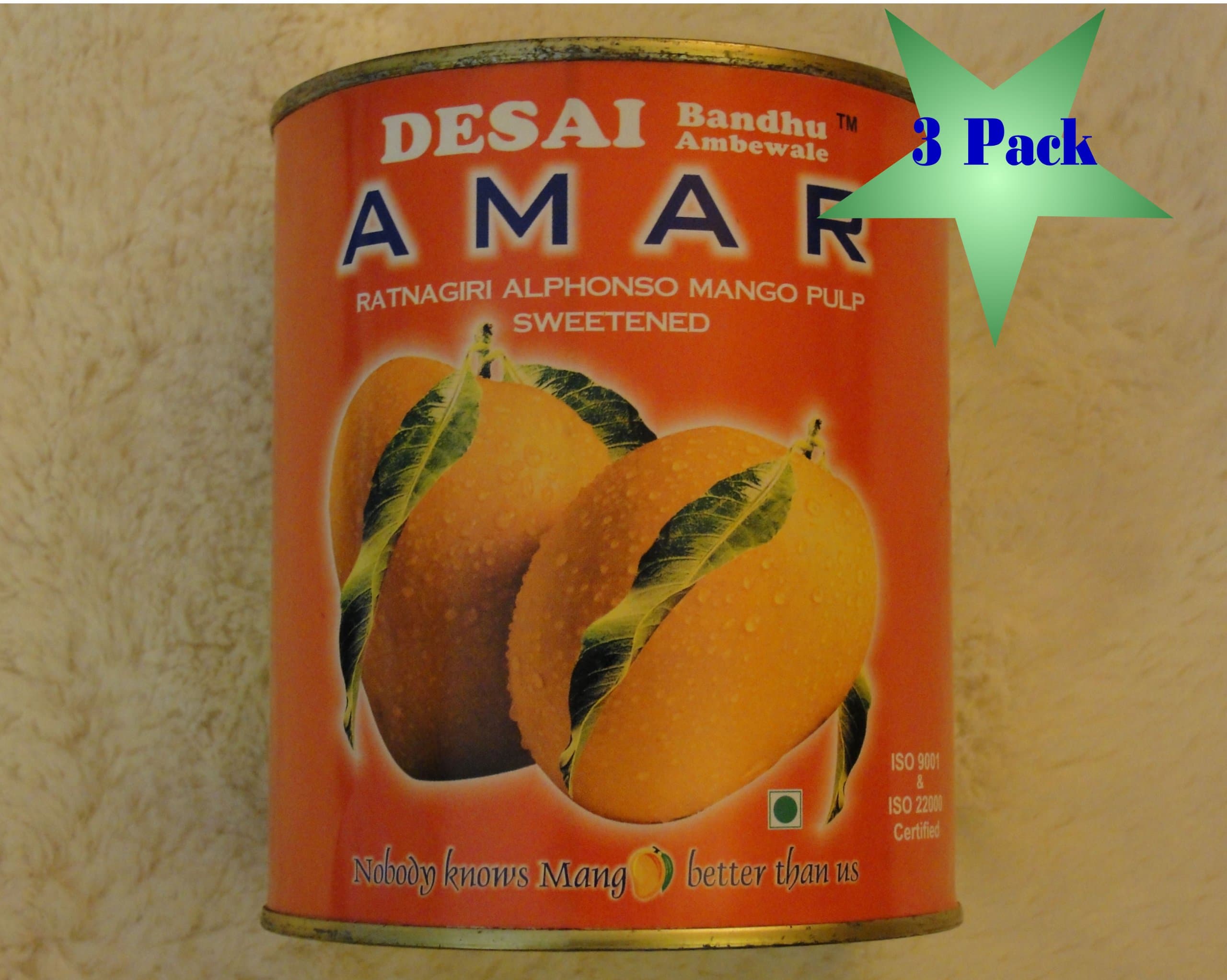 AMAR Ratnagiri Alphonso Mango Pulp (30 Oz, Pack of 3)