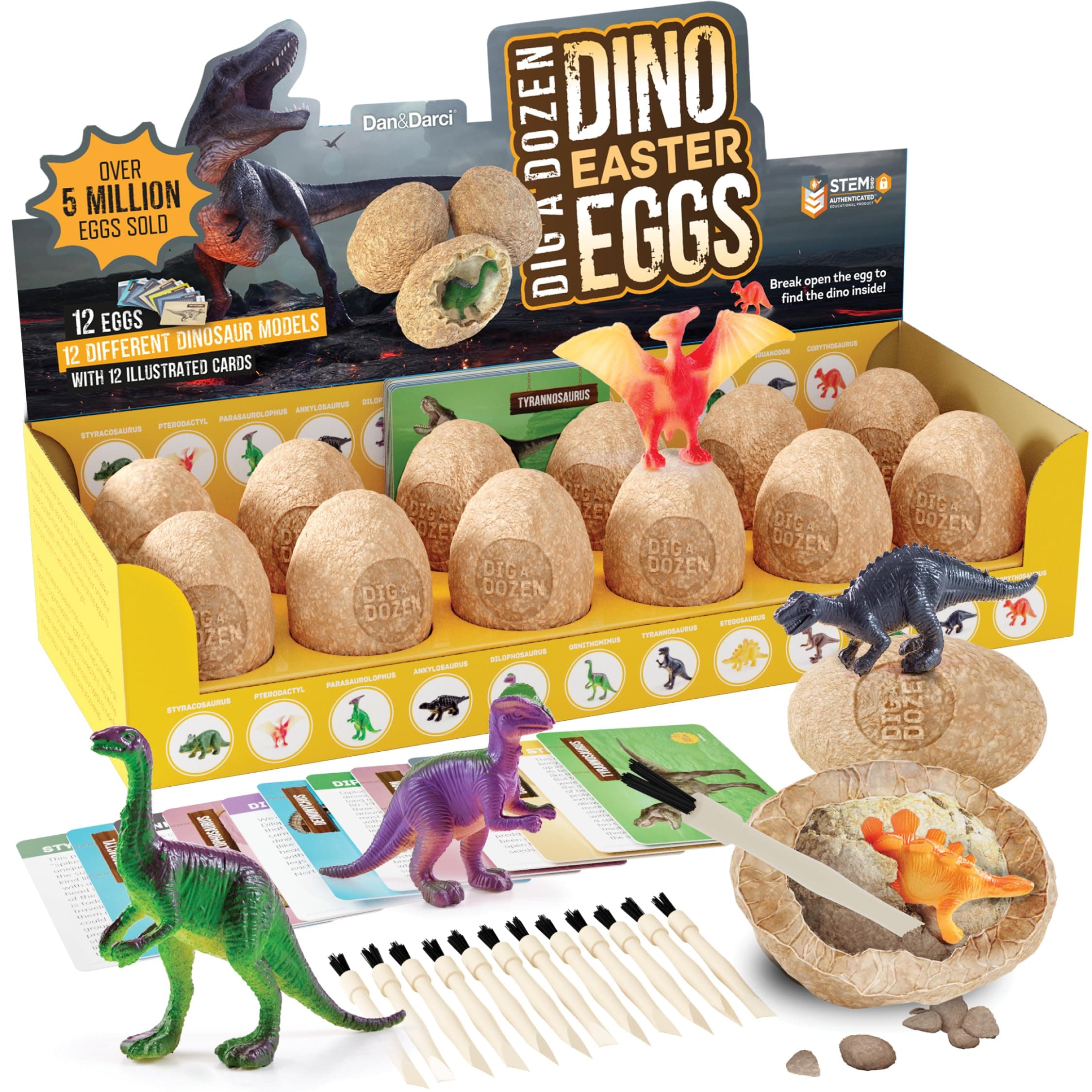 Dino Egg Dig Kit - Break Open 12 Unique Dinosaur Eggs and Discover 12 Cute Dino Models - Archaeology Science STEM Gift