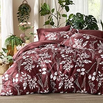King Size Comforter Set - 7 Pieces Floral Burgundy Soft Bedding Sets, King Bed in a Bag with Botanical Flowers Comforter, Sheets, Pillowcases & Shams