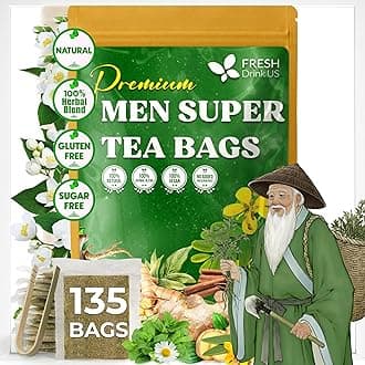 FreshDrinkUS, Premium 135 Tea Bags Men Super Tea – Herbal Blend with Senna, Dandelion Root, Ginger, Peppermint & More – 100% Natural, Sugar-Free. Caffeine-Free. Gluten-Free. Vegan