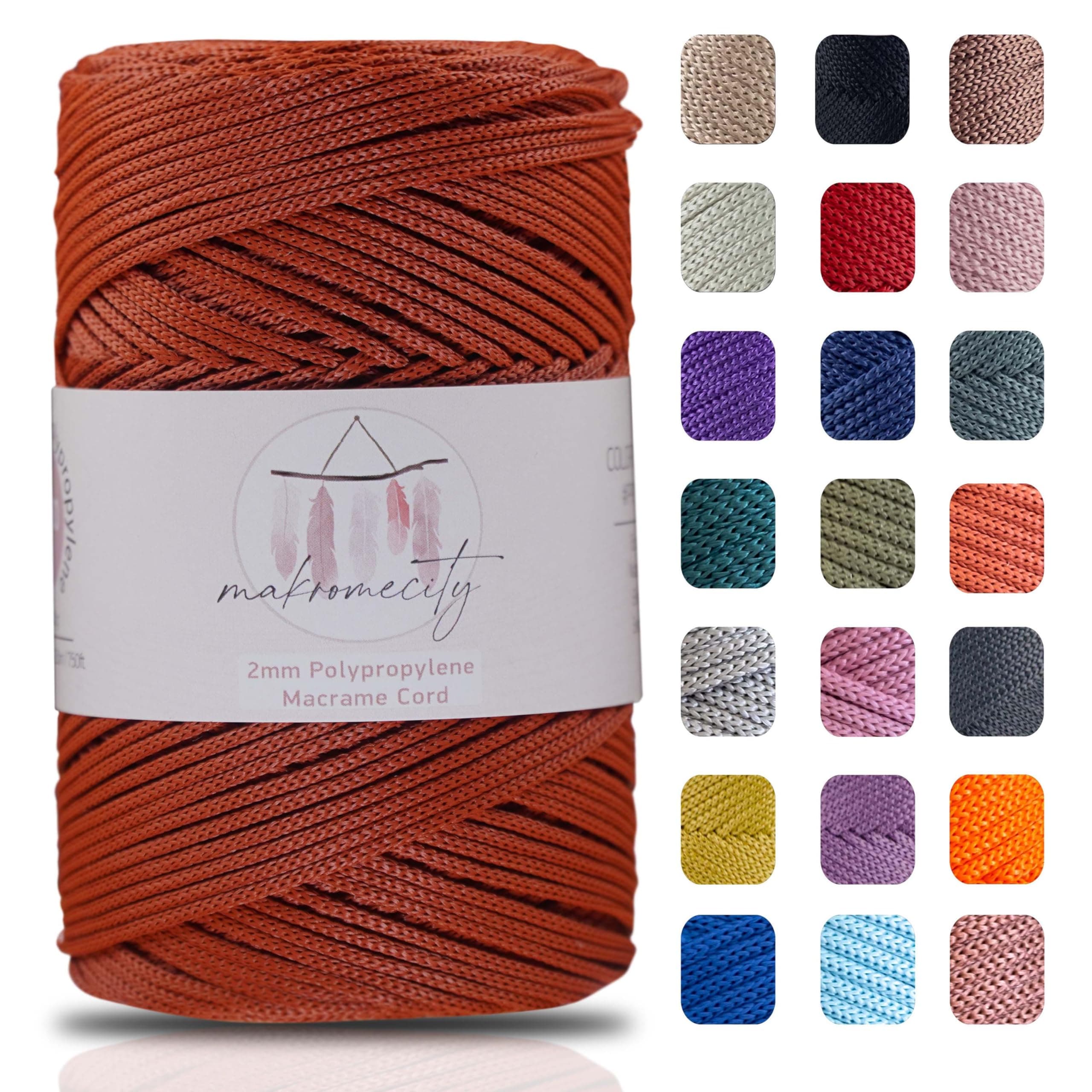 Makromecity, Polyester Macrame Cord (2 mm x 750 feet) 2mm Polypropylene Brick Macrame Cord Crochet Macrame Bag Cord Crafts for Wall Hangings, Bags, Underplate, Rug