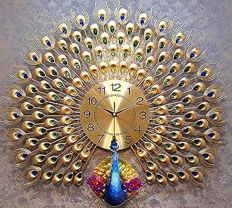 TRENDING Large Luxury Crystal Peacock Wall Clock Silent Non-Ticking,3D Peacock Design Modern Art Clock Home Decorative Big Wall Clocks for Living Room Bedroom Dining Room (Peacock-Royal Gold)
