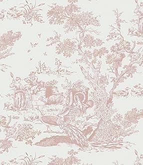 CiCiwind Peel and Stick Wallpaper Vintage Wallpaper White and Pink Wallpaper Removable Self-Adhesive Wallpaper for Bedroom Bathroom Toile Contact Paper for Walls Covering 16In×78.7In