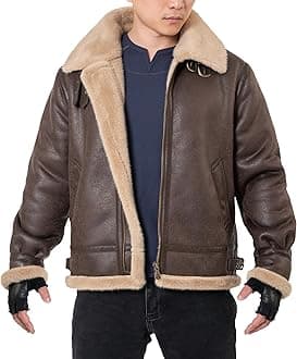 Men Brown Leather Jacket Motorcycle Shearling Fur Winter Coat Cosplay Costume for Cold Weather XS-3XL