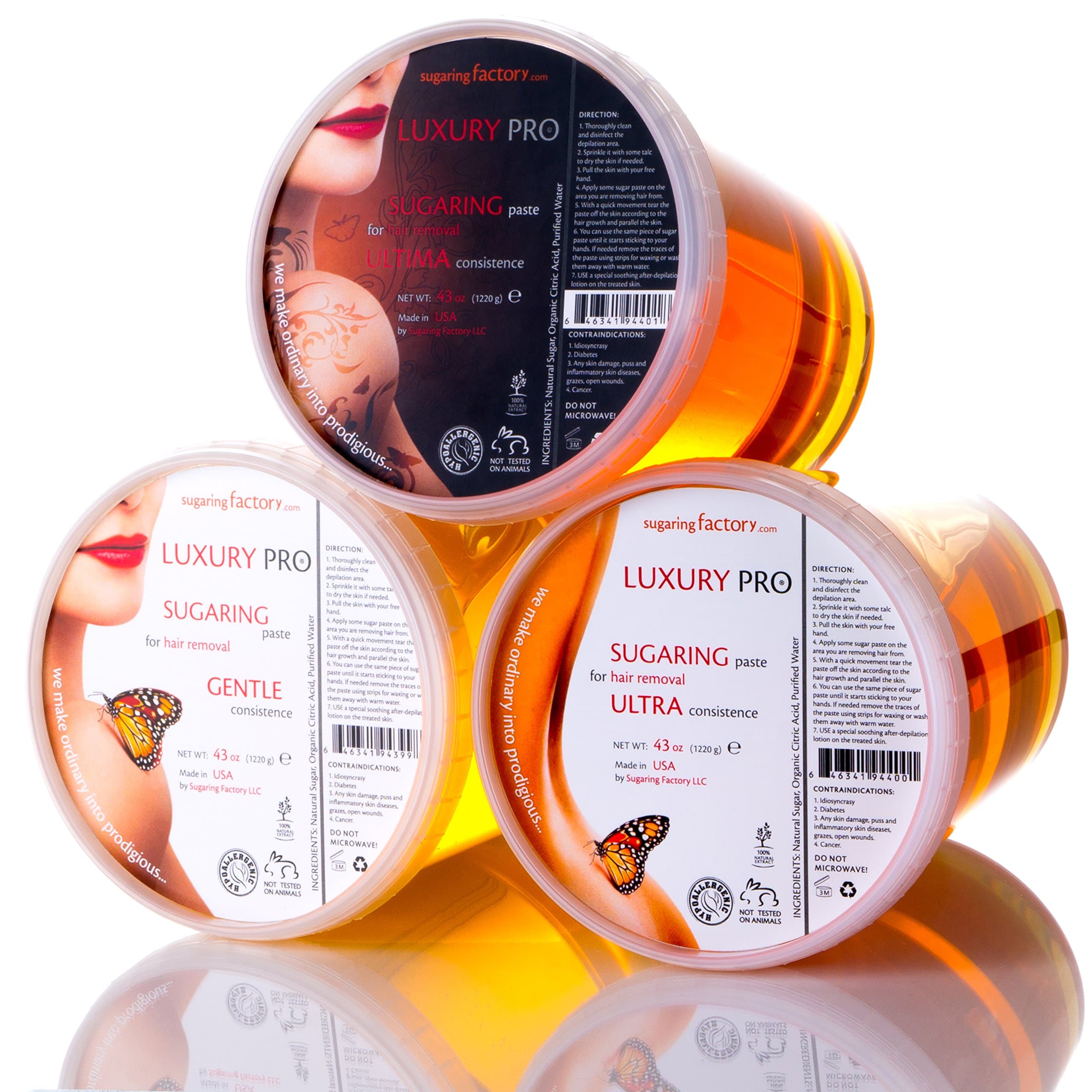 Sugaring Factory Sugaring Paste, 3 Pack - Luxury Soft, Luxury Gentle, Luxury Ultra - Organic Sugar Wax for All Body Hair Removal, Made in USA, Long-Lasting Results, Unisex Hair Removal Agent