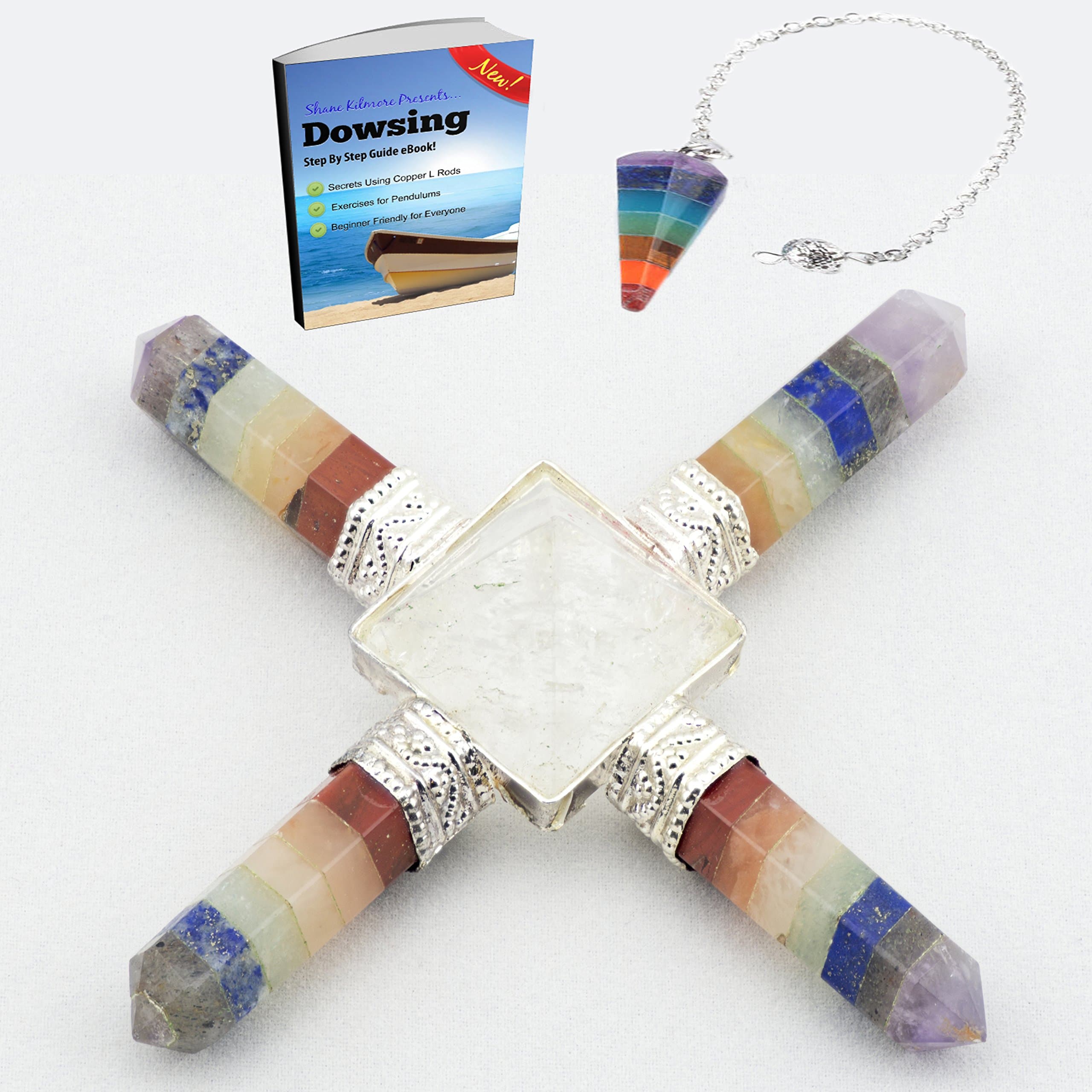 CK Crystal Multi-Stone Chakra 4 Point Energy Generator Pyramid with Chakra Dowsing Pendulum and Free Dowsing eBook