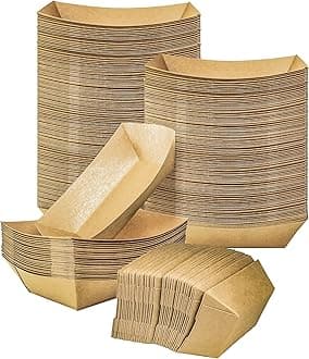 MotBach 100 Pack 2lb Kraft Paper Food Trays, Waterproof Heavy-Duty Paper Food Boats Disposable Serving Baskets Trays for Fries Sandwiches Burgers Hot Dogs Taco BBQ Popcorn Picnic Wedding Party (Brown)