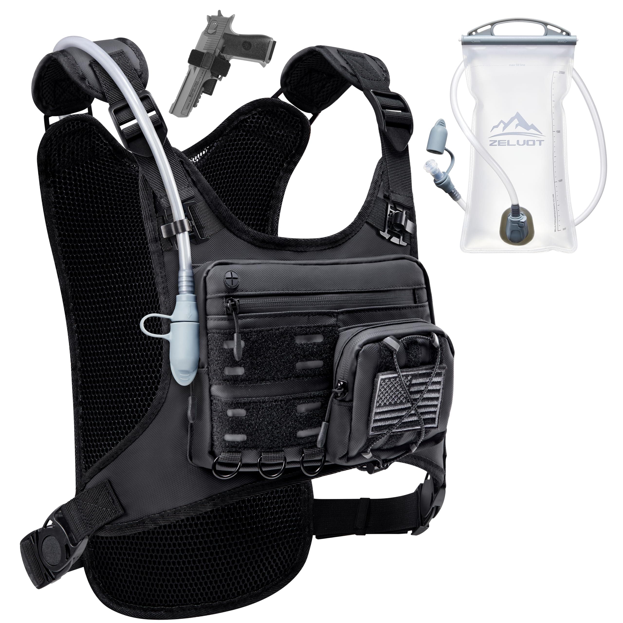 Running Vest with 2L Water Bladder, Hydration Backpack, USA Original Patent, Lightweight Hydration Pack with Gear Holder, Reflective Chest Pack for Men Women for Marathon