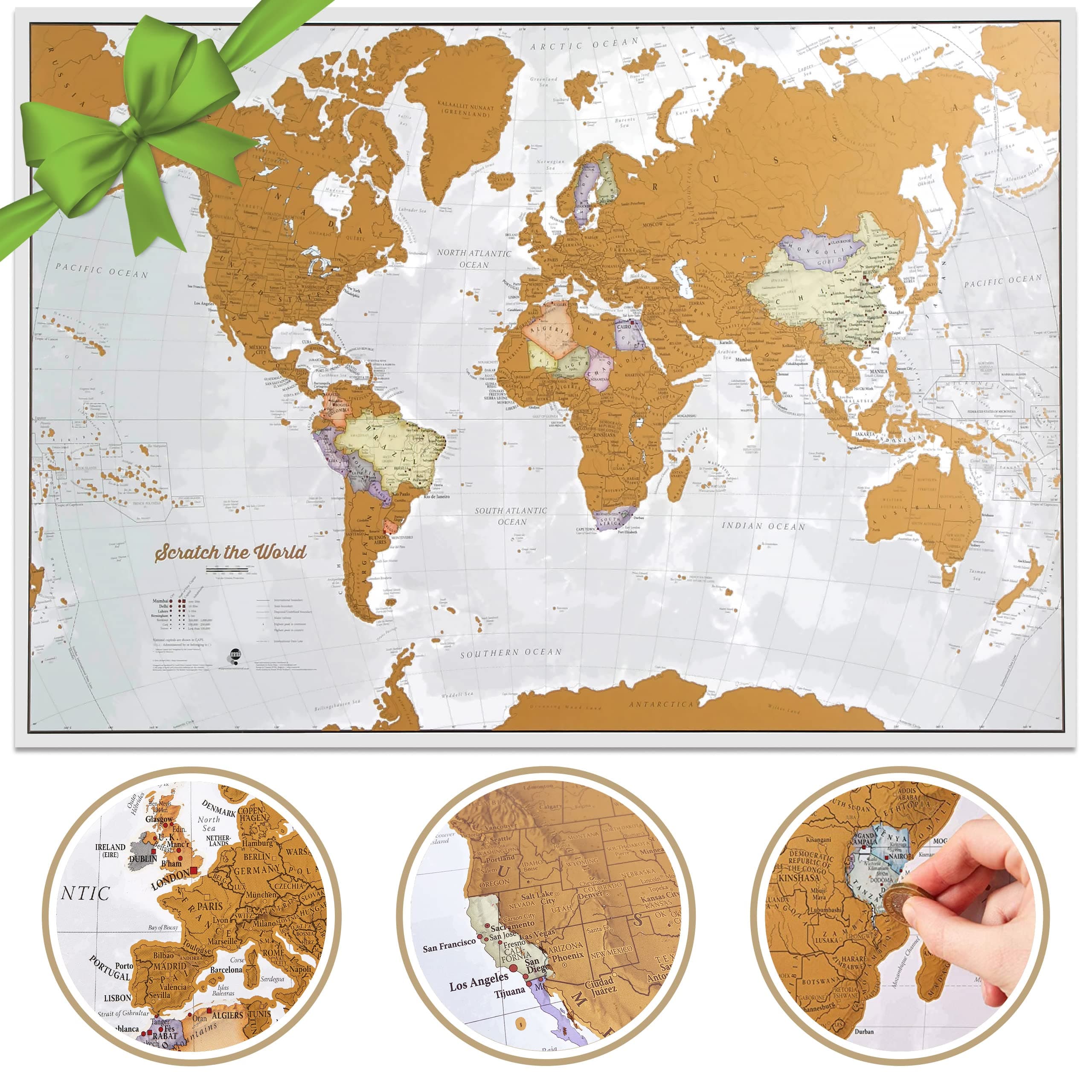 Scratch The World ® Travel Map - Frameable Scratch Off World Map Poster - X-Large 23 x 33 - Maps International - 50 Years of Making Maps - Updated 2025 - Cartographic Detail Featuring Country & State Borders