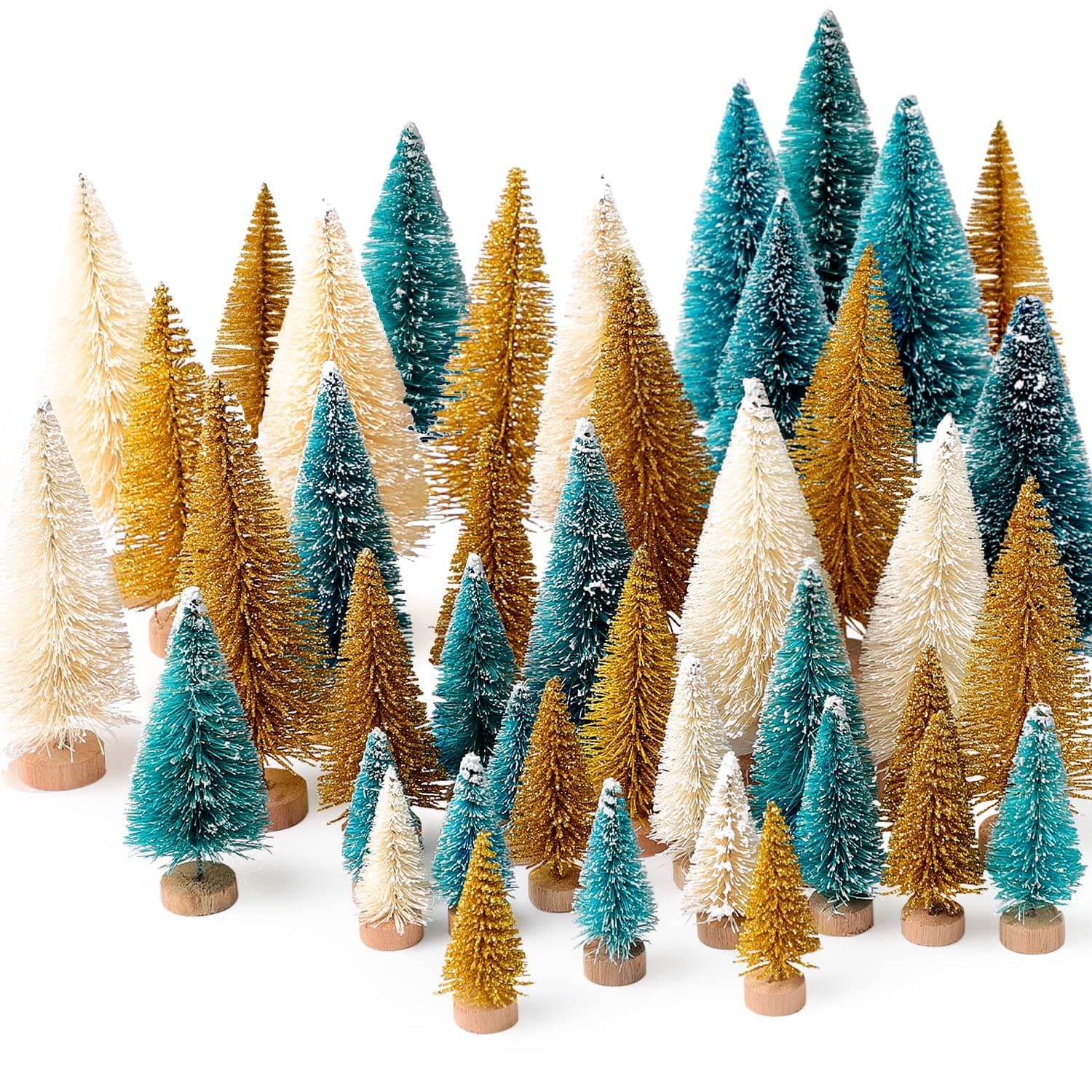 30Pcs Mini Christmas Trees, Artificial Christmas Tree Bottle Brush Trees Christmas with 5 Sizes, Sisal Snow Trees with Wooden Base for Christmas Decor Christmas Party Home Table Craft