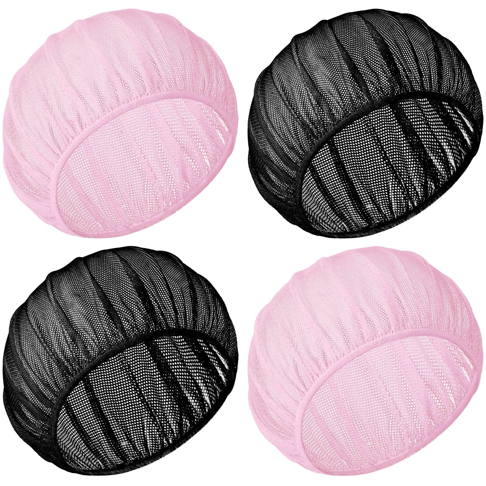 Chuarry 4 Pcs Mesh Sleep Bonnet for Sleeping Night Curly Hair Nets Sleep Caps for Women(Black, Pink)