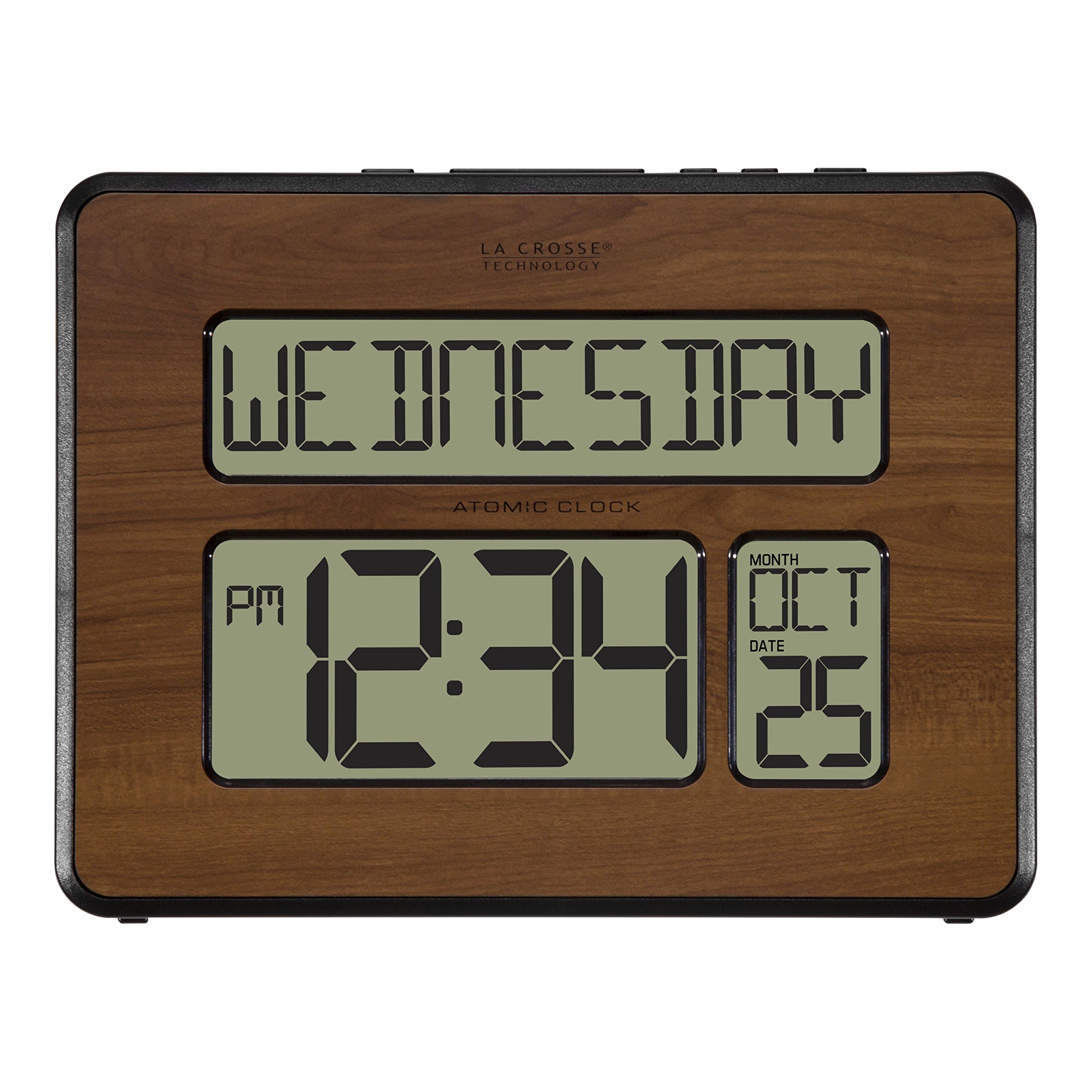 La Crosse Technology 513-1419-WA-INT Atomic Large Full Digital Calendar Clock, Walnut, 9.84"L x 1.14"W x 7.48"H