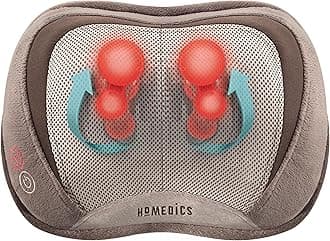 Homedics Shiatsu Back Massager with Heat, 3D Deep Tissue Massage Pillow for Neck & Shoulders, Electric Kneading Lumbar Massager Cushion for Upper & Lower Back Pain Relief, Portable Home Office Travel