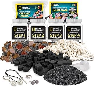 NATIONAL GEOGRAPHIC Rock Tumbler Refill Kit - Rock Tumbling Supplies including Grit and Polish Refills, Ceramic Media, GemFoam, 1.36 kg Madagascar Rocks for Tumbling, Jewellery Accessories