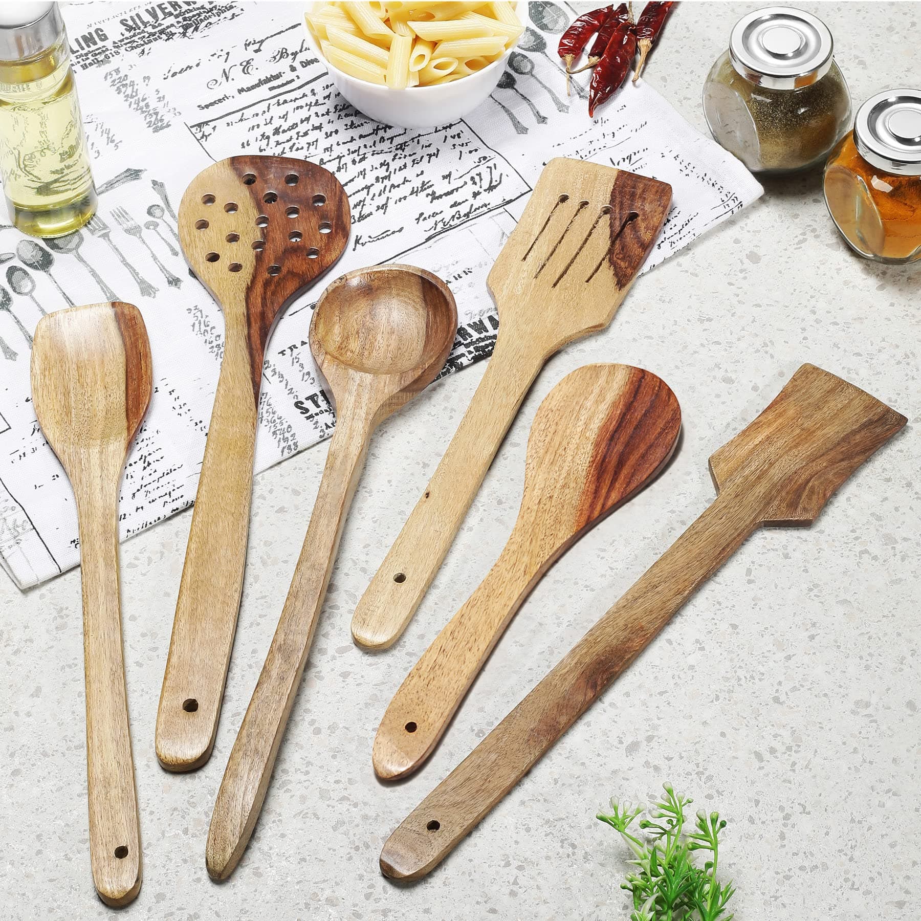 Wooden Non- Stick Kitchen Tools for Serving / Cooking (Set of 6)