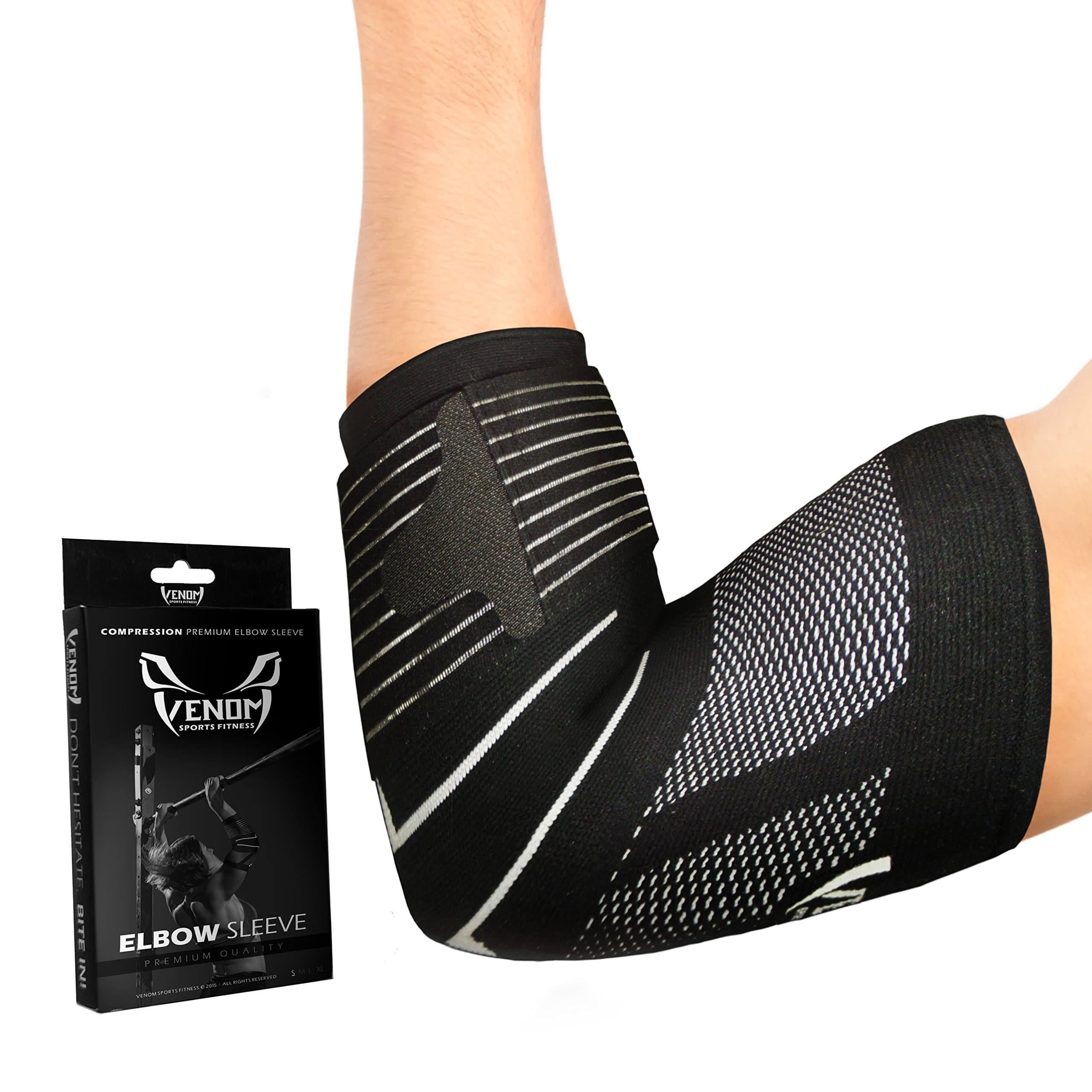 Venom Strapped Elbow Brace Compression Sleeve - Elastic Support, Tendonitis Pain, Tennis Elbow, Golfer's Elbow, Arthritis, Bursitis, Basketball, Baseball, Golf, Lifting, Sports, Men, Women (XL)
