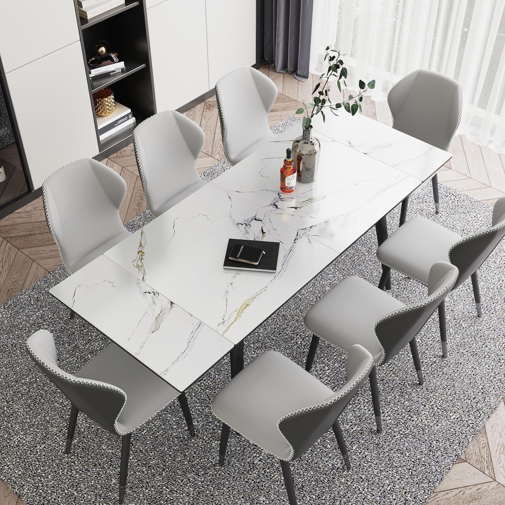 Hlivelood Extendable Dining Table for 4-8, 55"- 78" Rectangular Sintered Stone Dining Room Table, Faux Marble White Kitchen Table for Dining Room Family Gathering