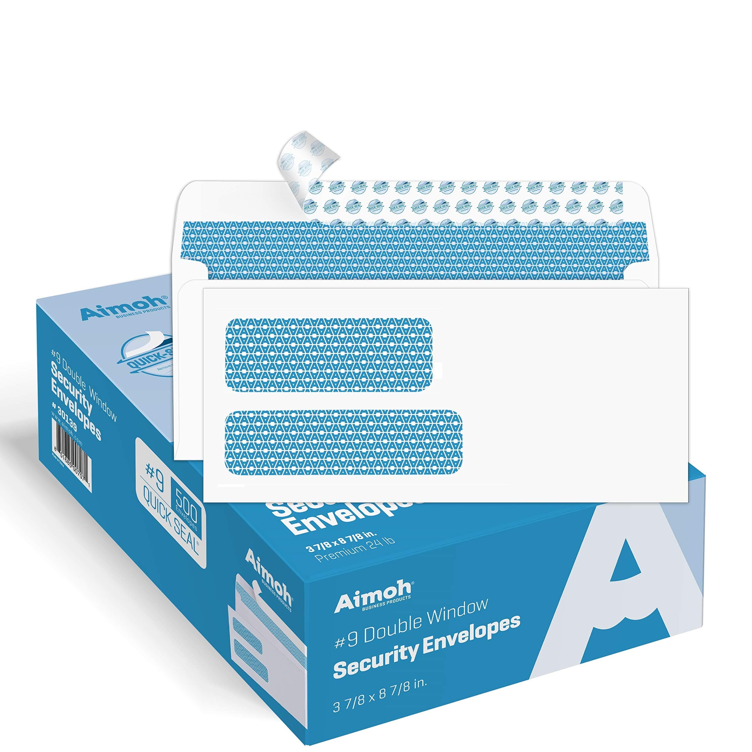 Aimoh 500#9 Double Window SELF Seal Security Envelopes - for Invoices, Statements & Documents, Security Tinted - Size 3-7/8 x 8-7/8-24 LB - 500 Count (30139)